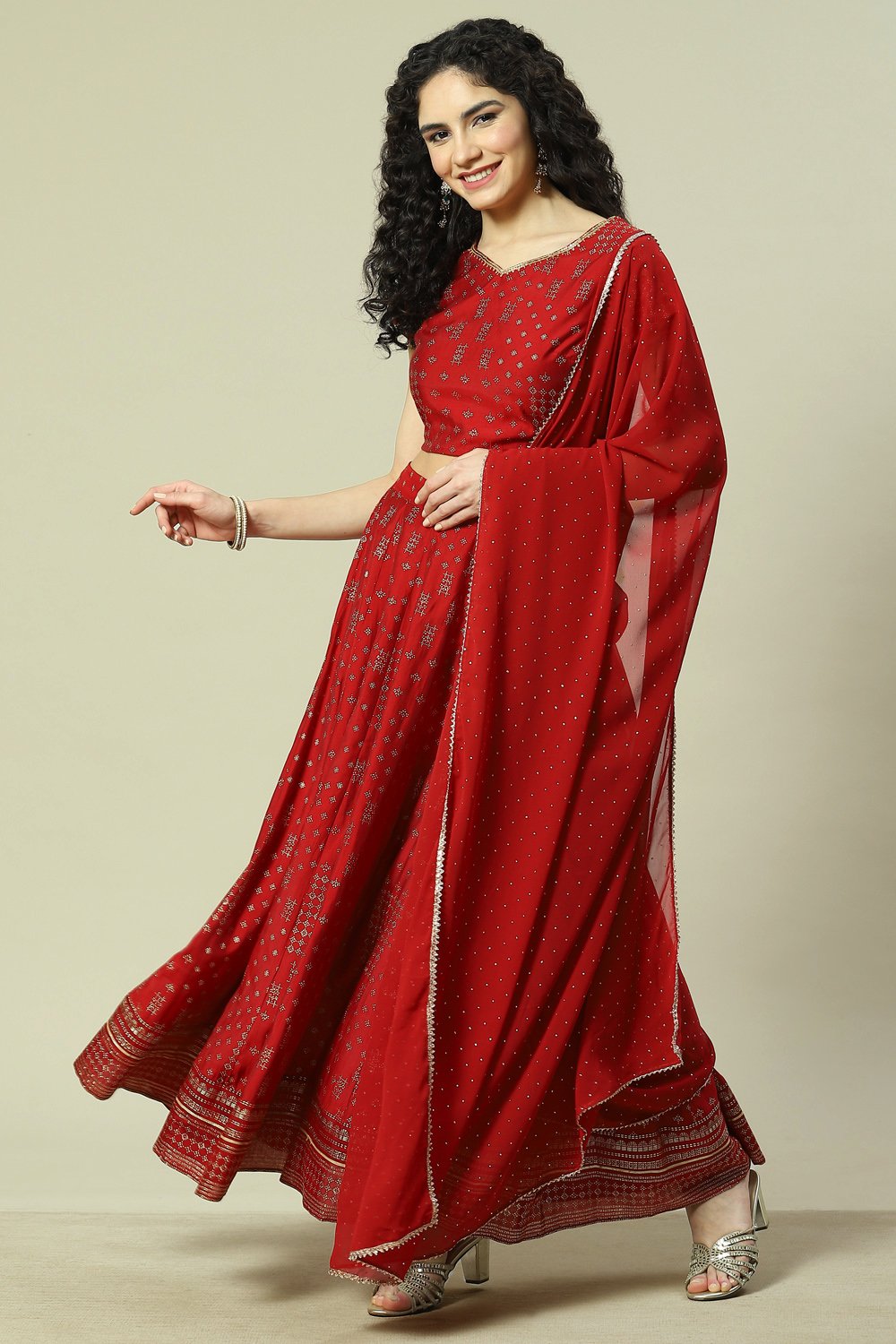 Red LIVA Woven Kurta Suit Set image number 5