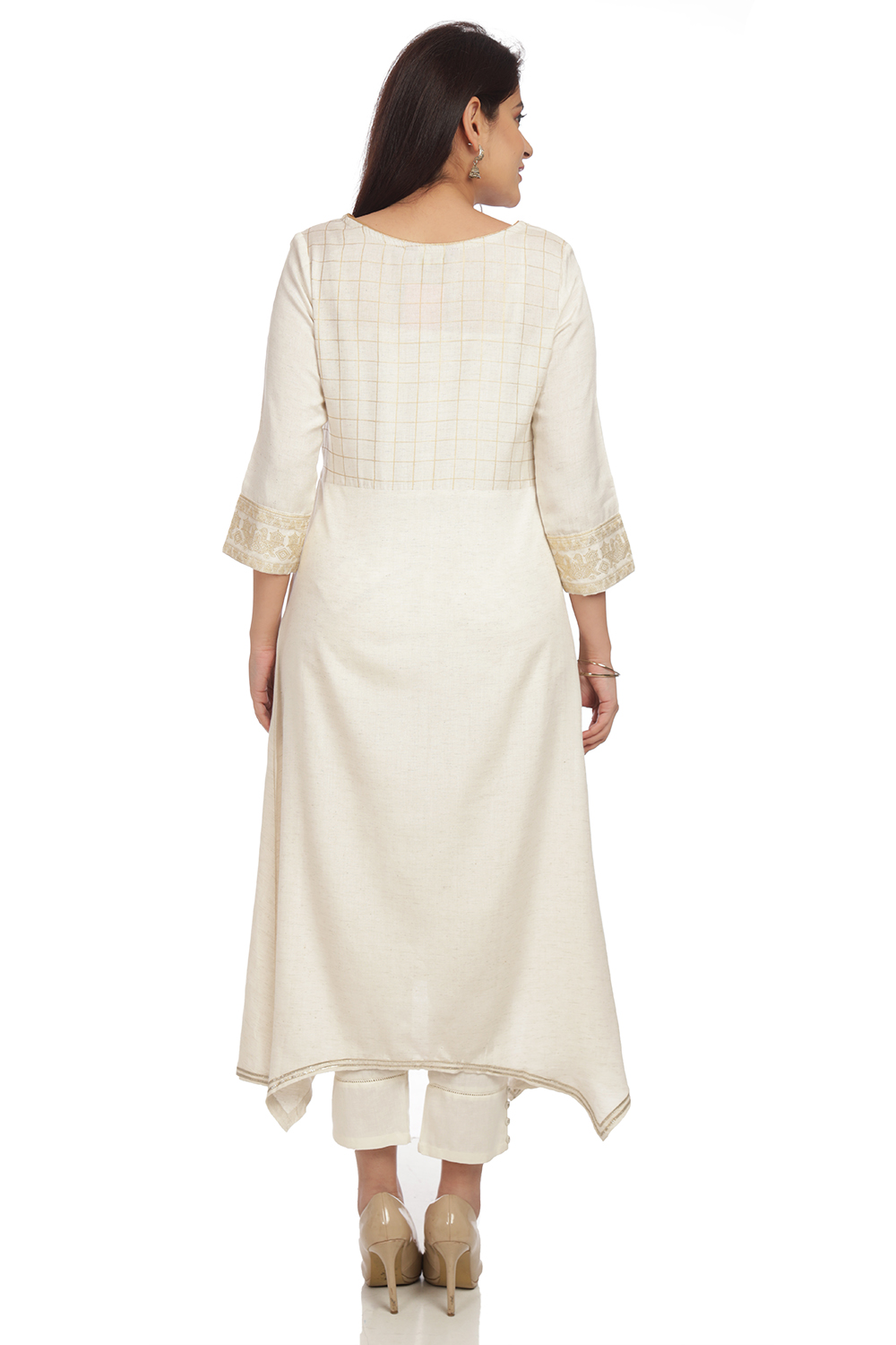 Ecru Asymmetric Viscose Kurta image number 4