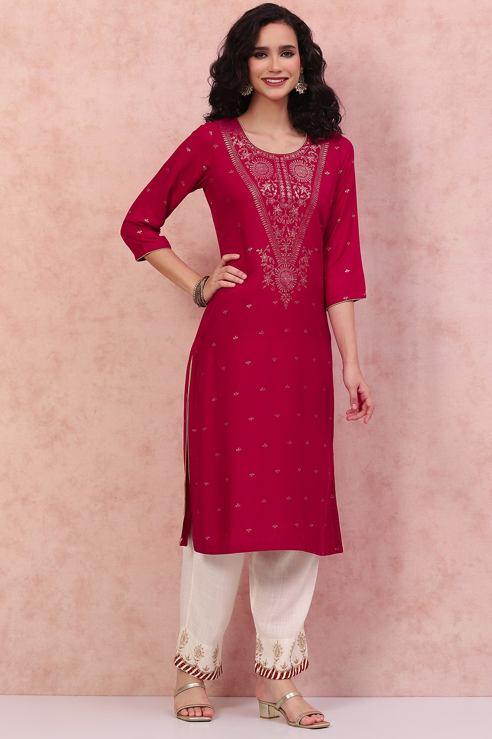 Fuchsia LIVA Straight Kurta image number 3