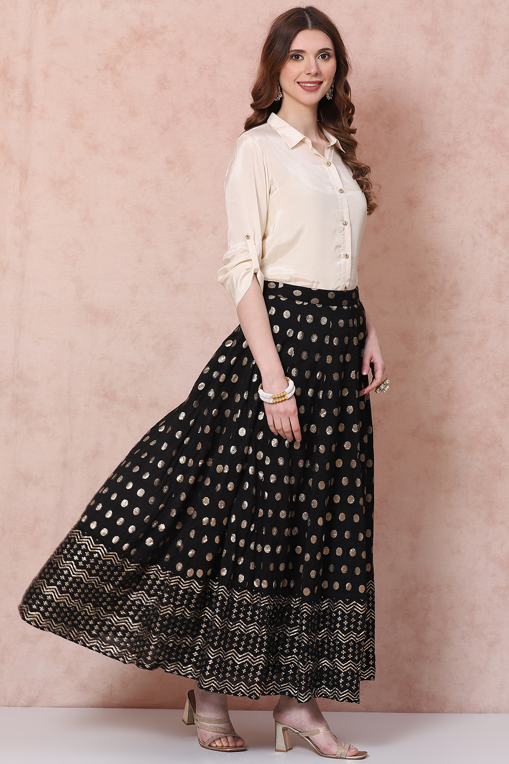 Black Art Silk Skirt Set image number 5