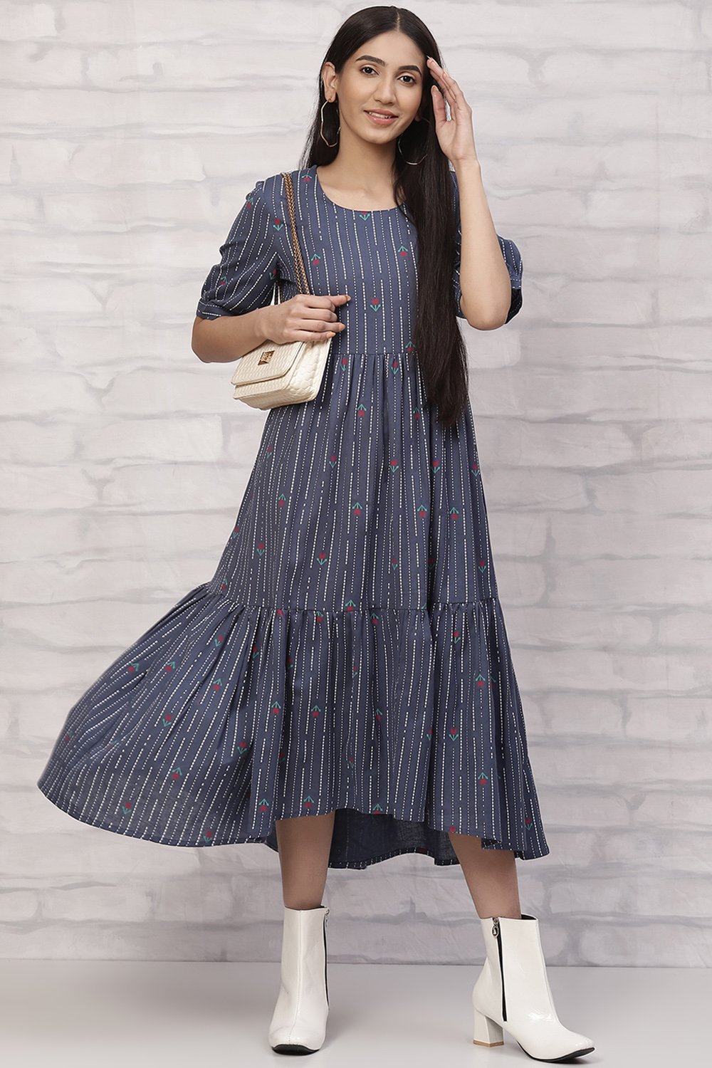 Indigo Cotton Tiered Dress image number 5