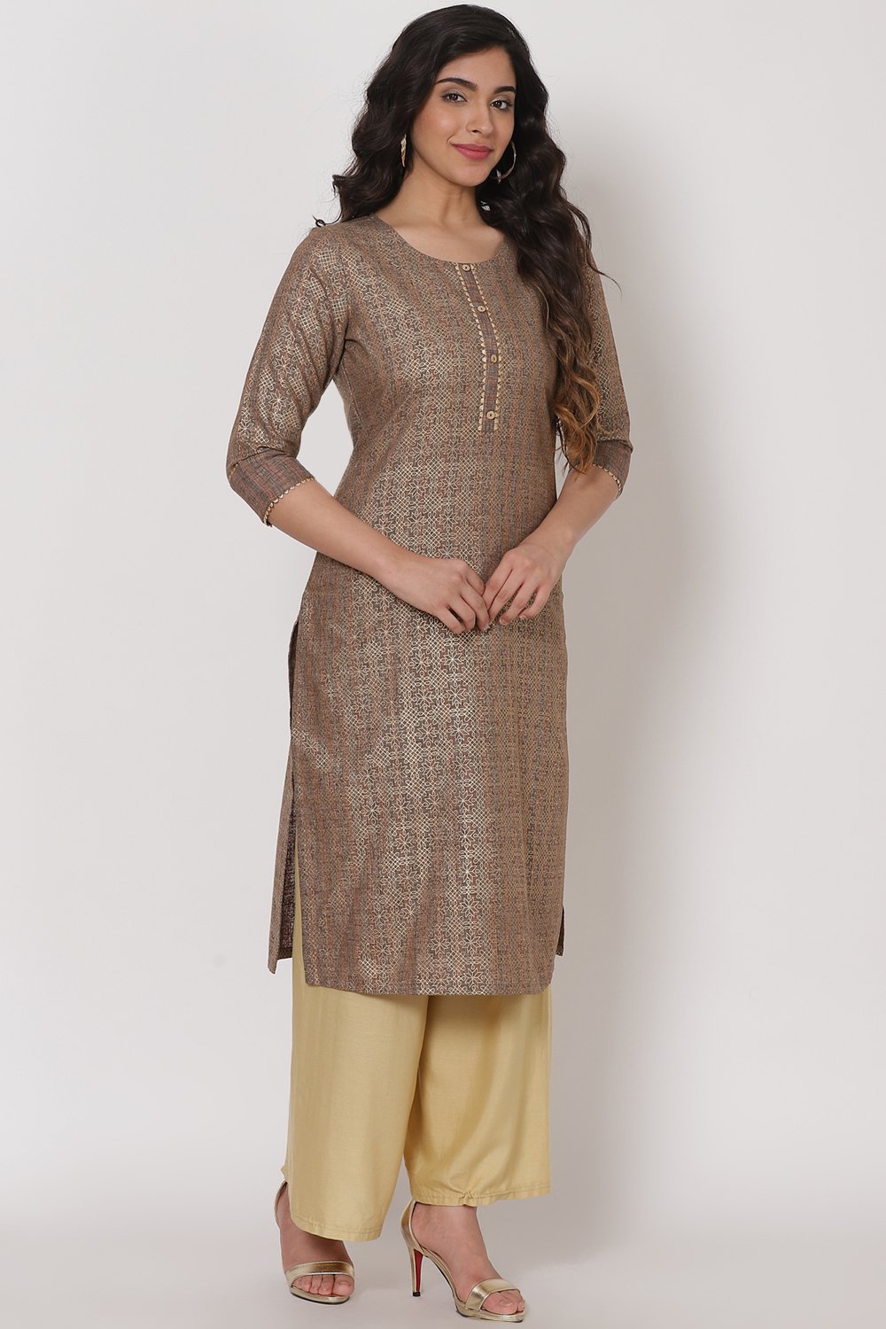 Peanut Brown Polyster Kurta image number 3