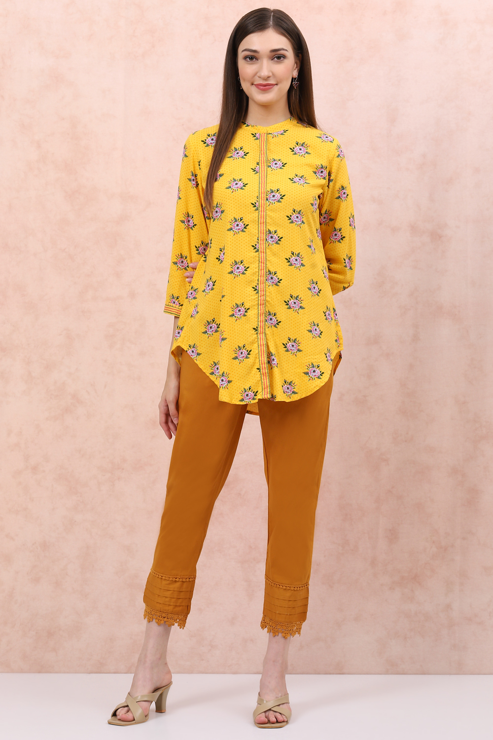 Mustard Art Silk Slim Pants image number 5