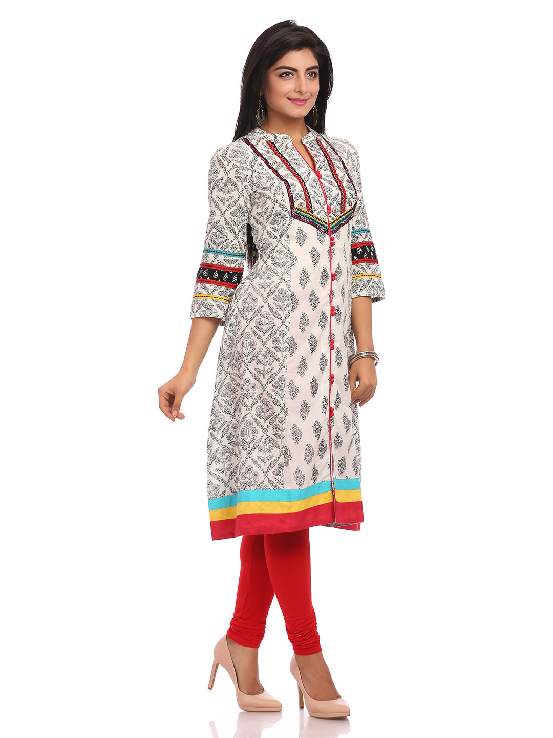 White Flared Cotton Kurta image number 2