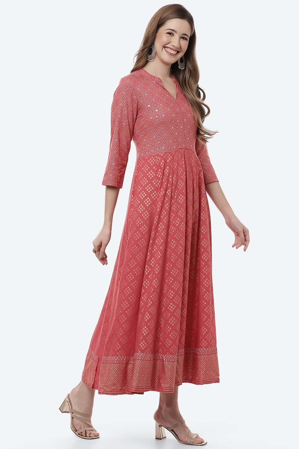 Coral Viscose Rayon Kalidar Dress image number 3