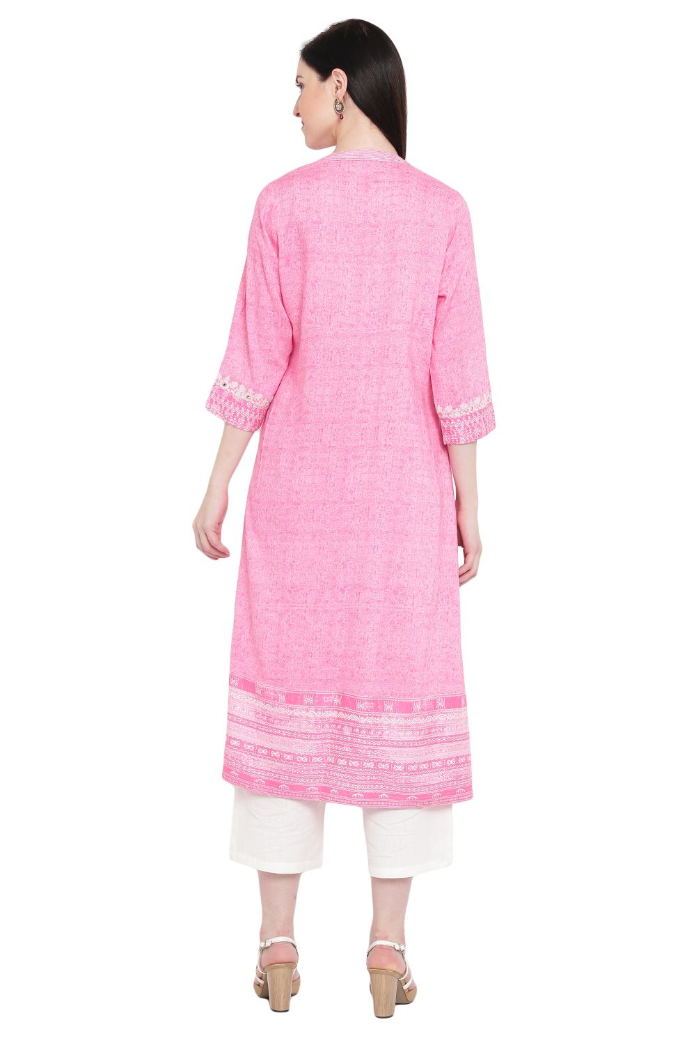 Pink Viscose A-Line Kurta image number 4