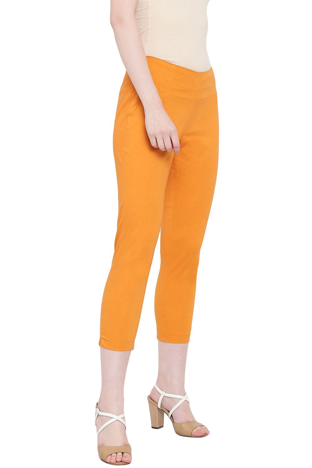 Orange Art Silk Slim Pants image number 3