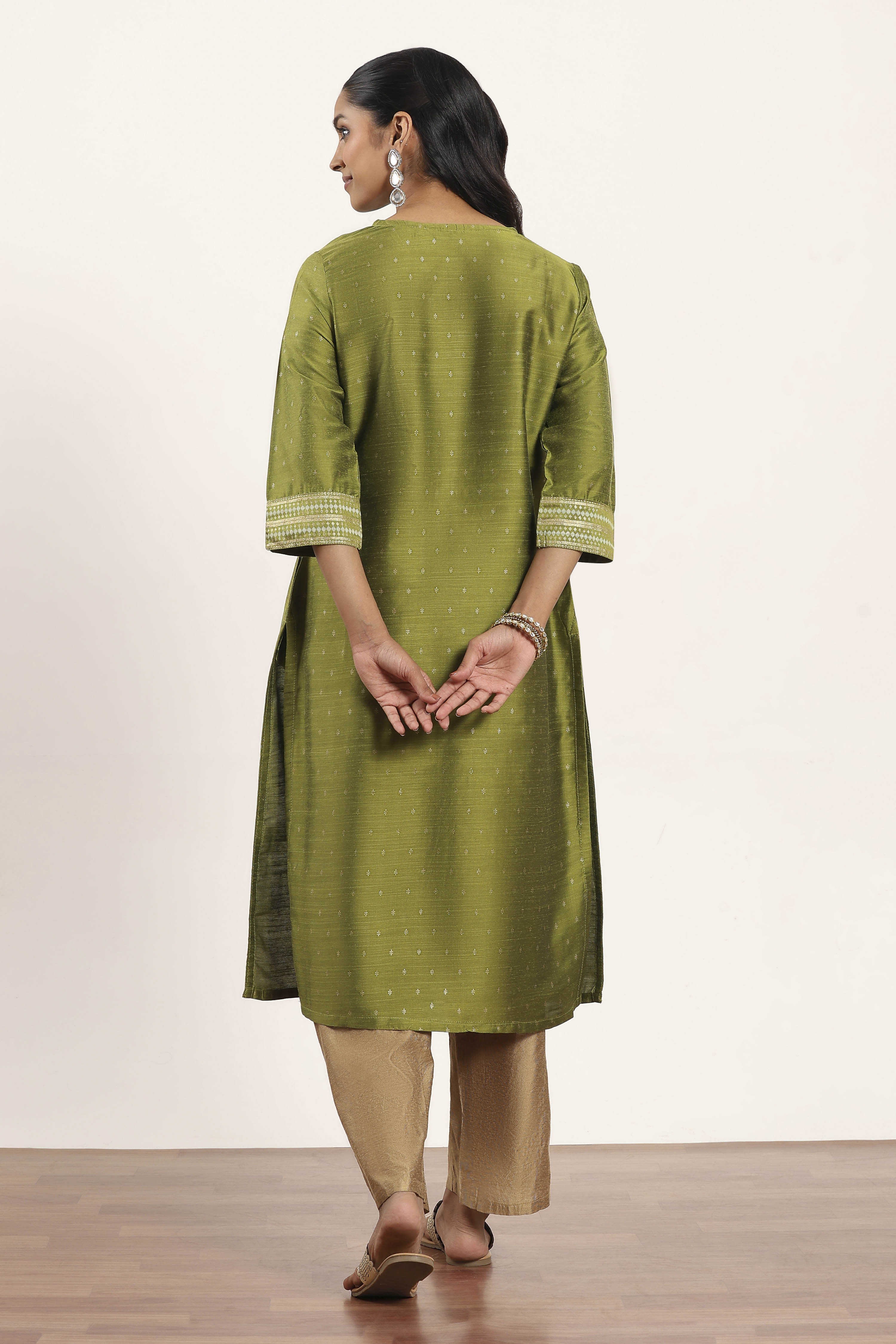 Lime Green Viscose Rayon Straight Kurta Pants Set image number 4