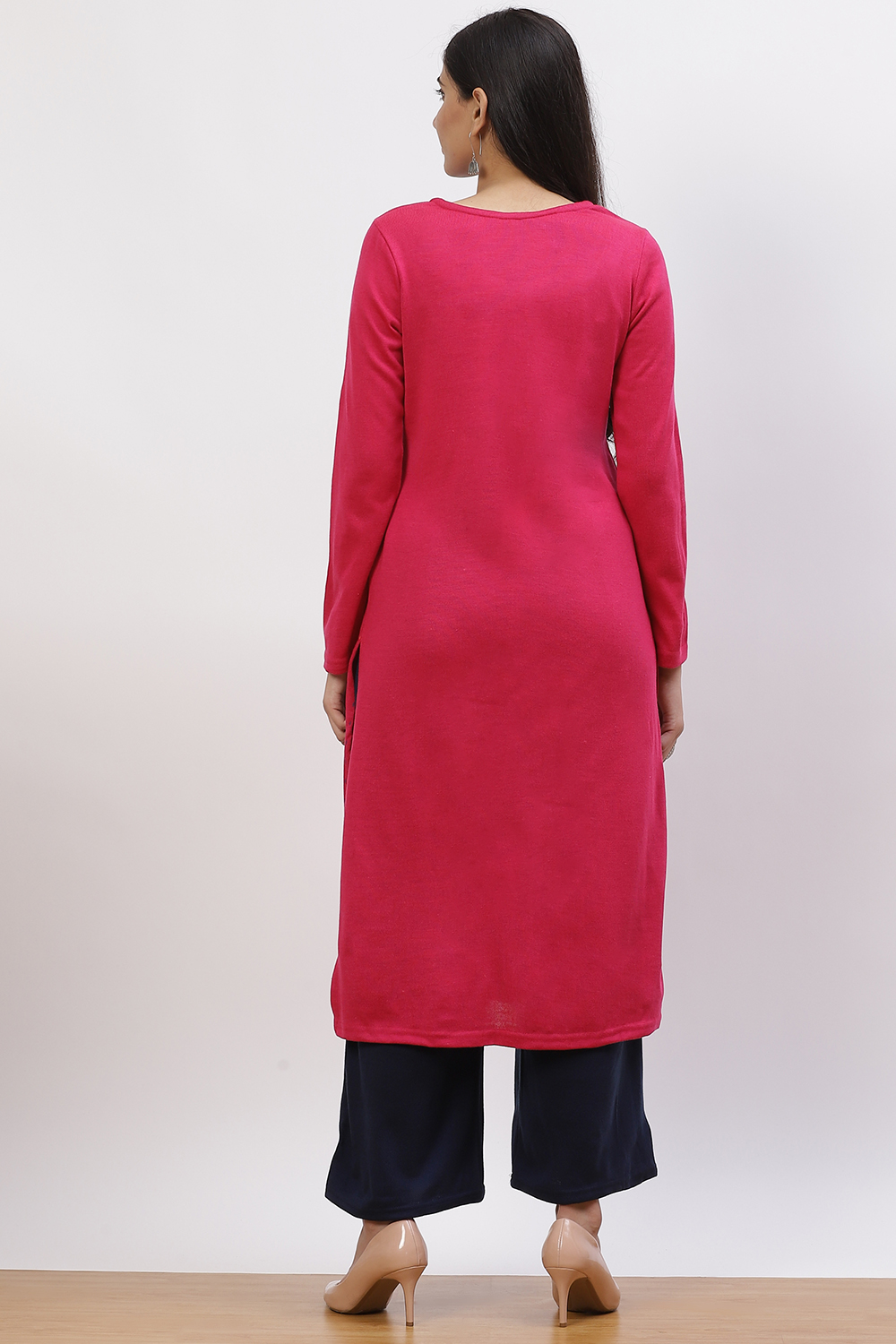 Pink Acrylic Straight Kurta image number 4