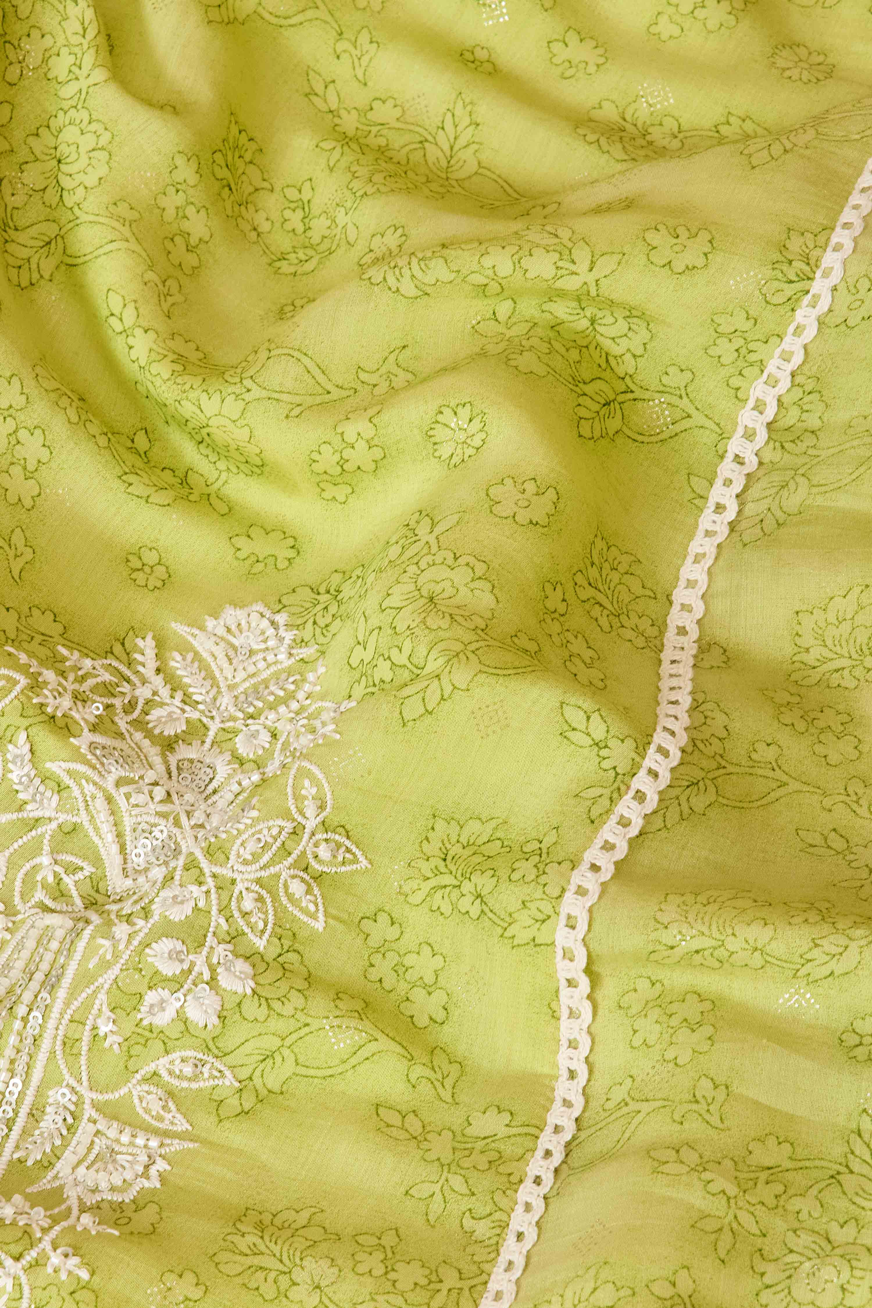 Light Green Polyester A-Line Printed Suit Set image number 3