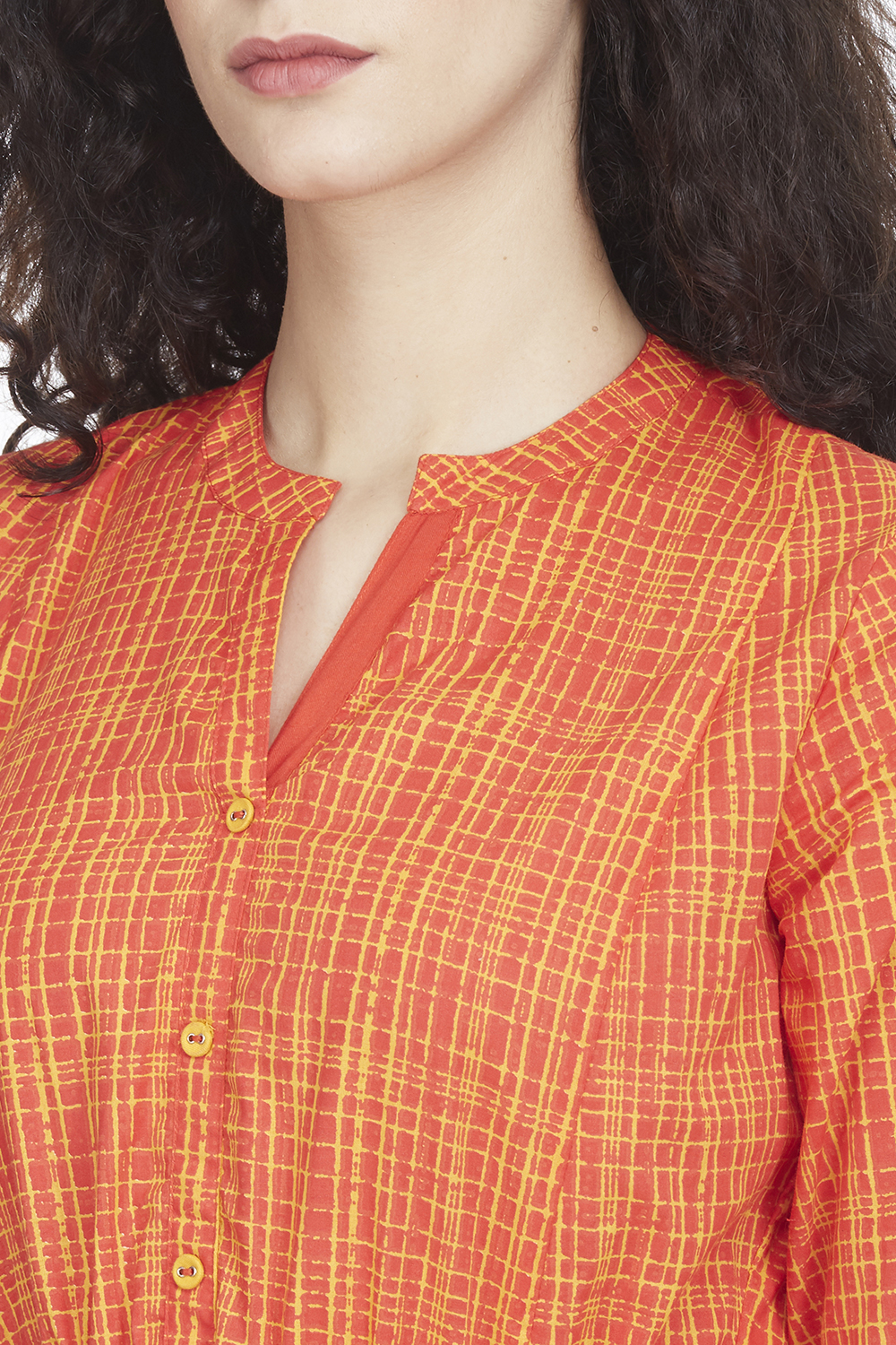 Orange A Line Cotton Dress image number 1