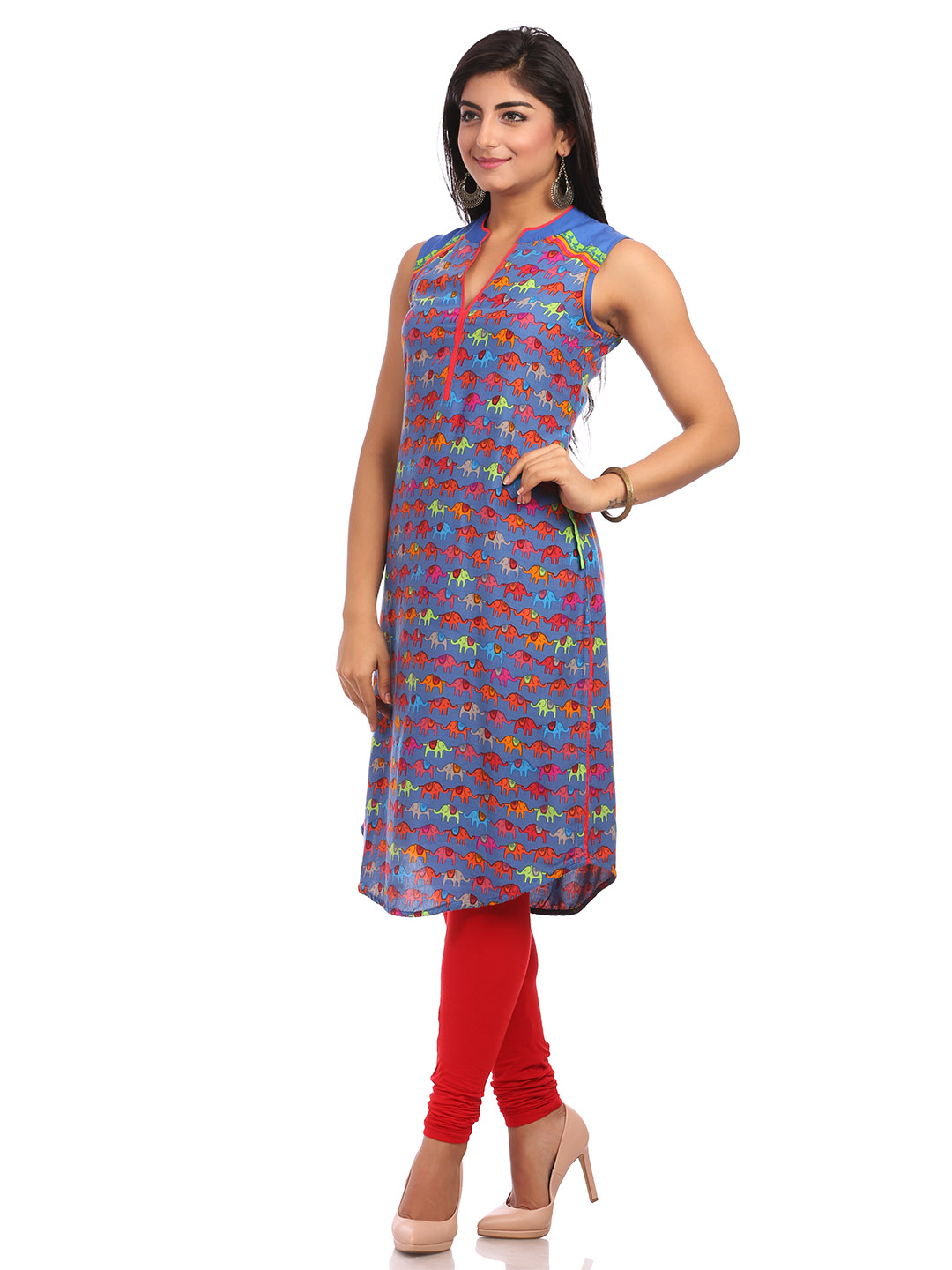 Blue Straight Cotton Kurta image number 3