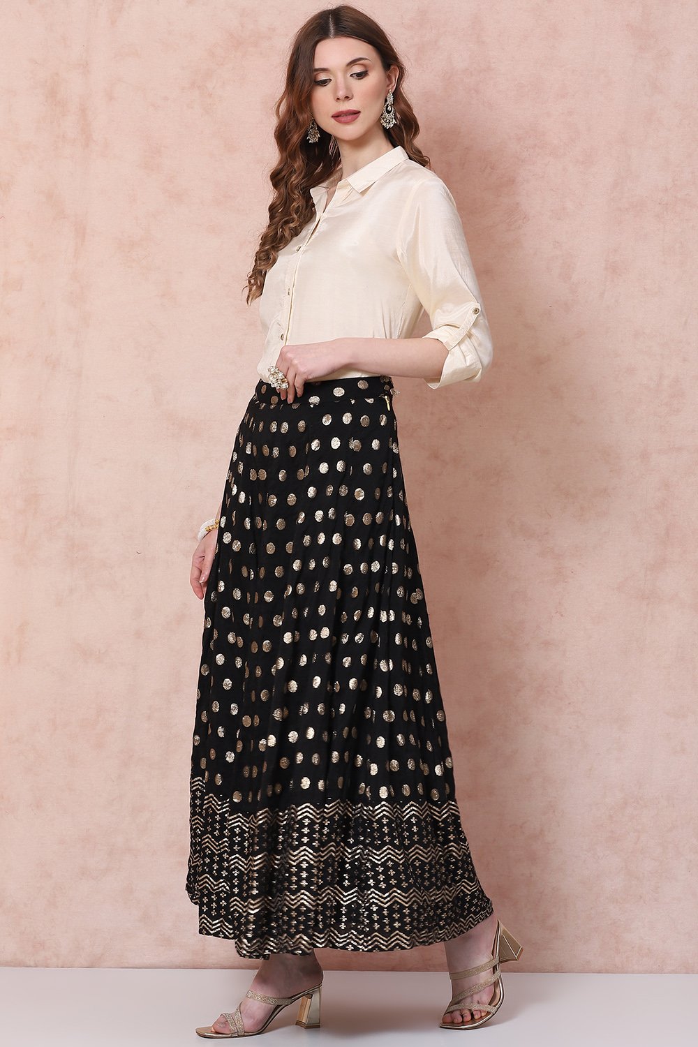 Black Art Silk Skirt Set image number 3