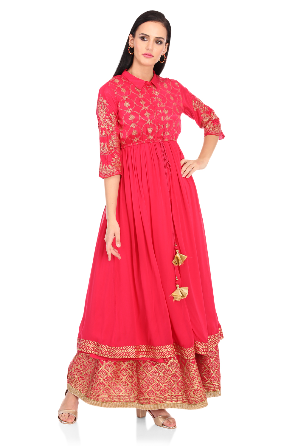 Pink Flared Viscose Kurta image number 2