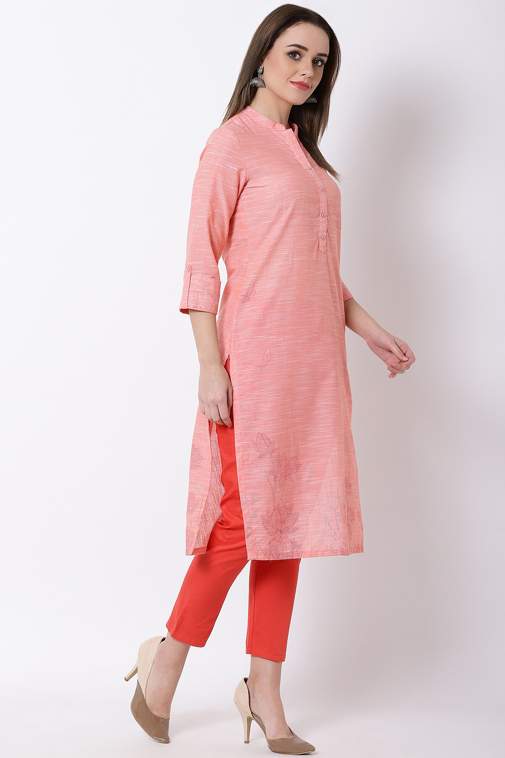 Orange Cotton Straight Kurta image number 3