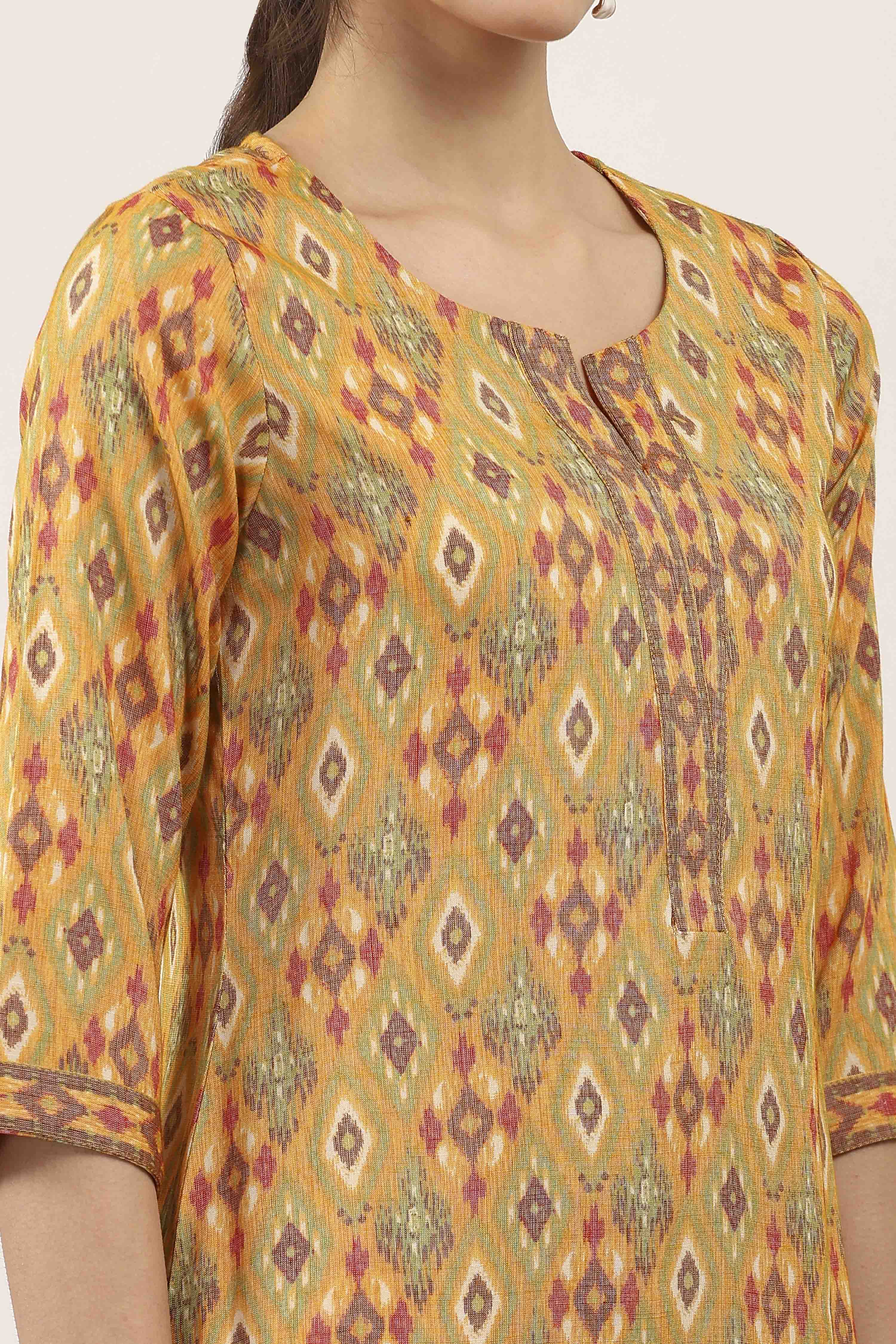 Yellow Viscose Polyester Straight Kurtas image number 1