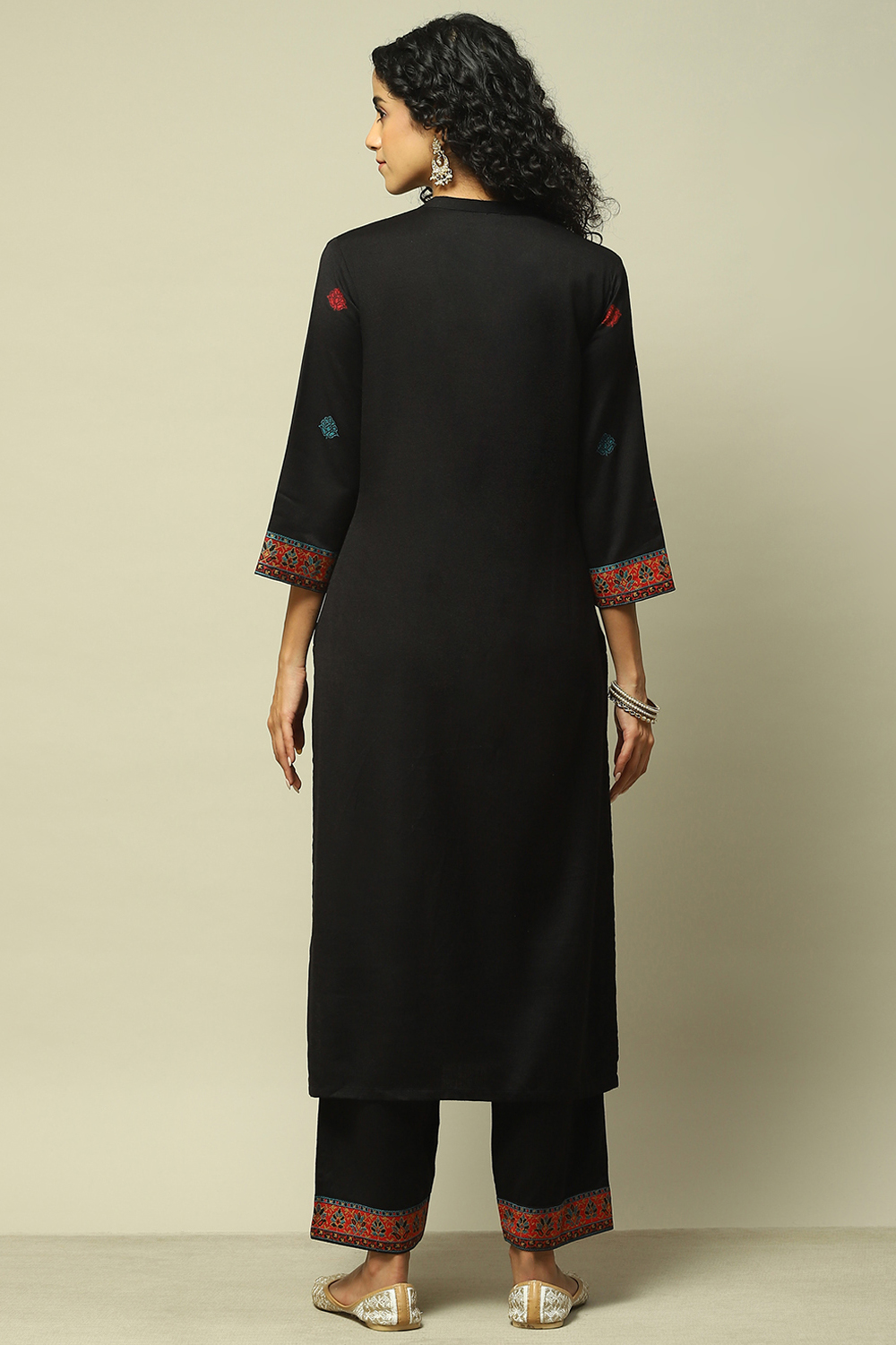 Black Poly Viscose Straight Printed Kurta Palazzo Suit Set image number 5