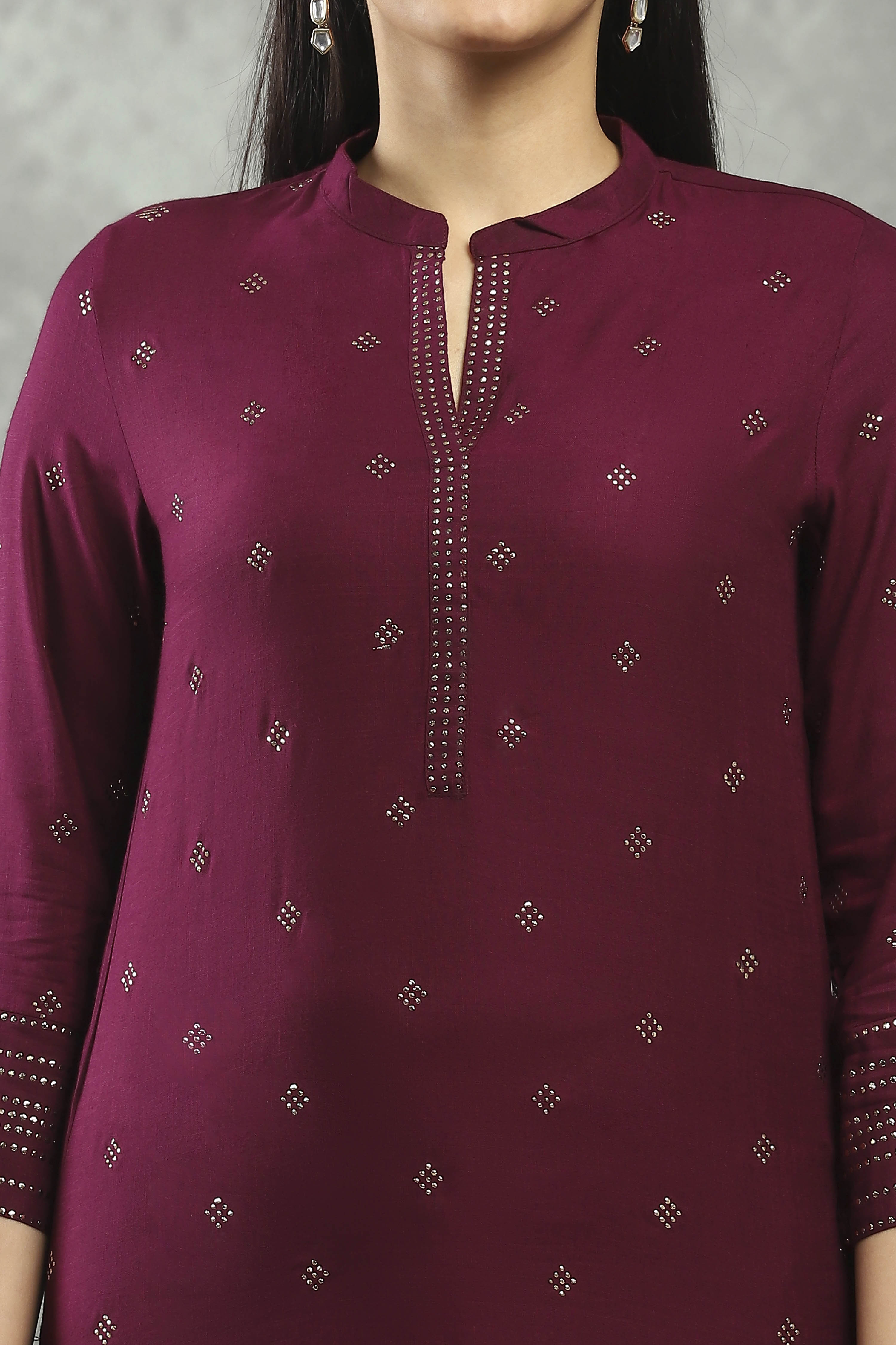 Purple Viscose Straight Kurta Pants Set image number 1