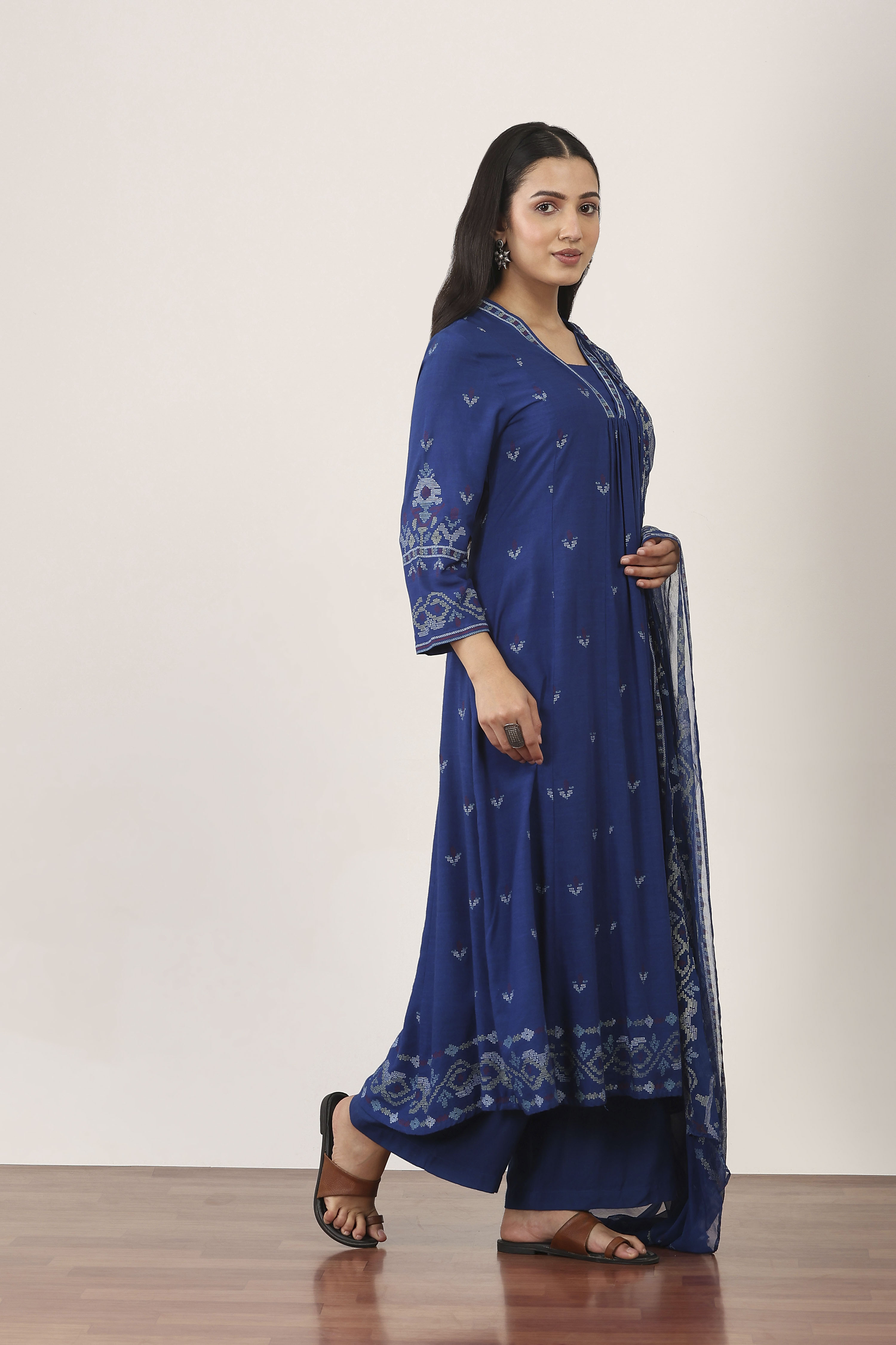 Blue Rayon Kalidar Suit Sets image number 5