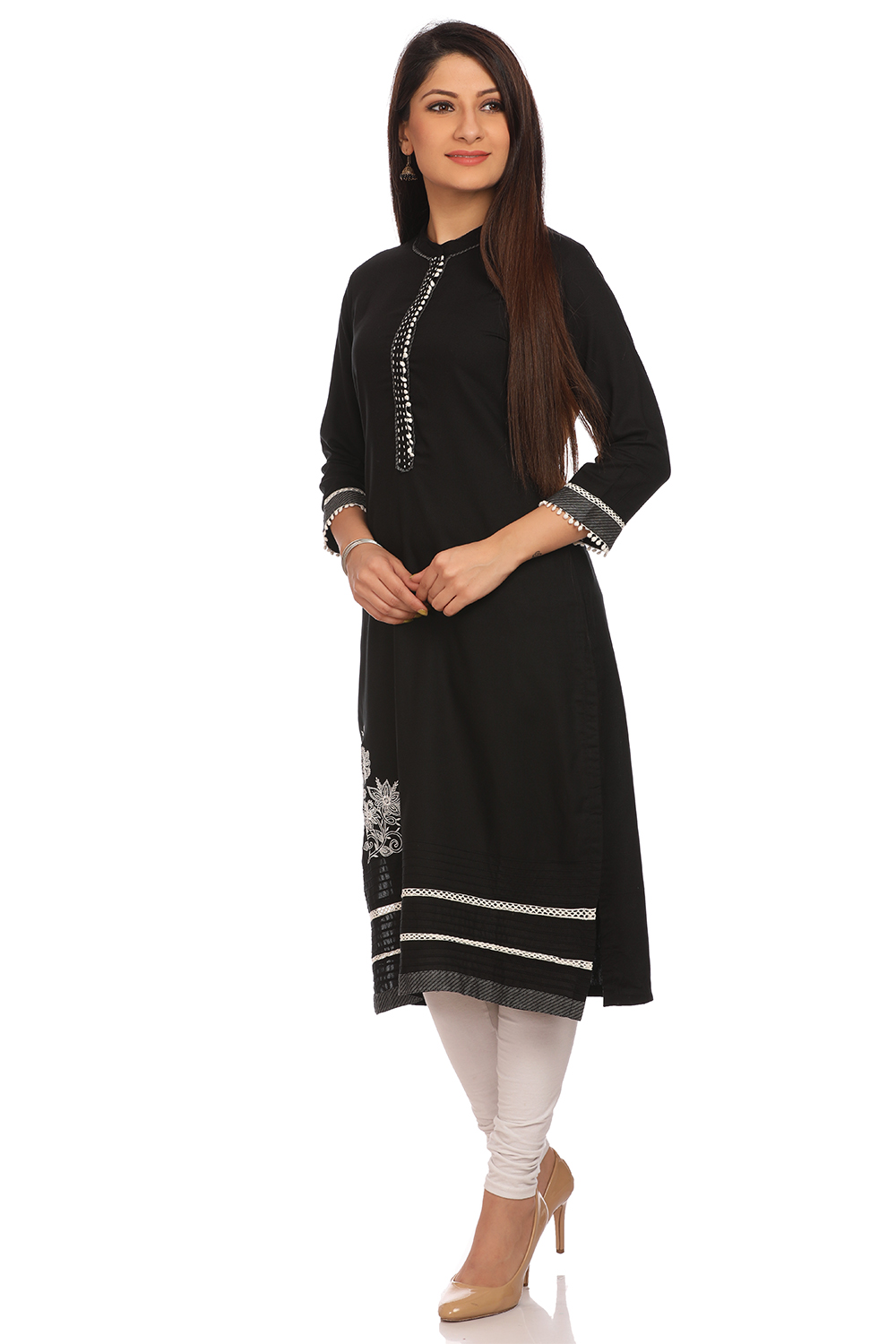 Black Straight Cotton Kurta image number 2