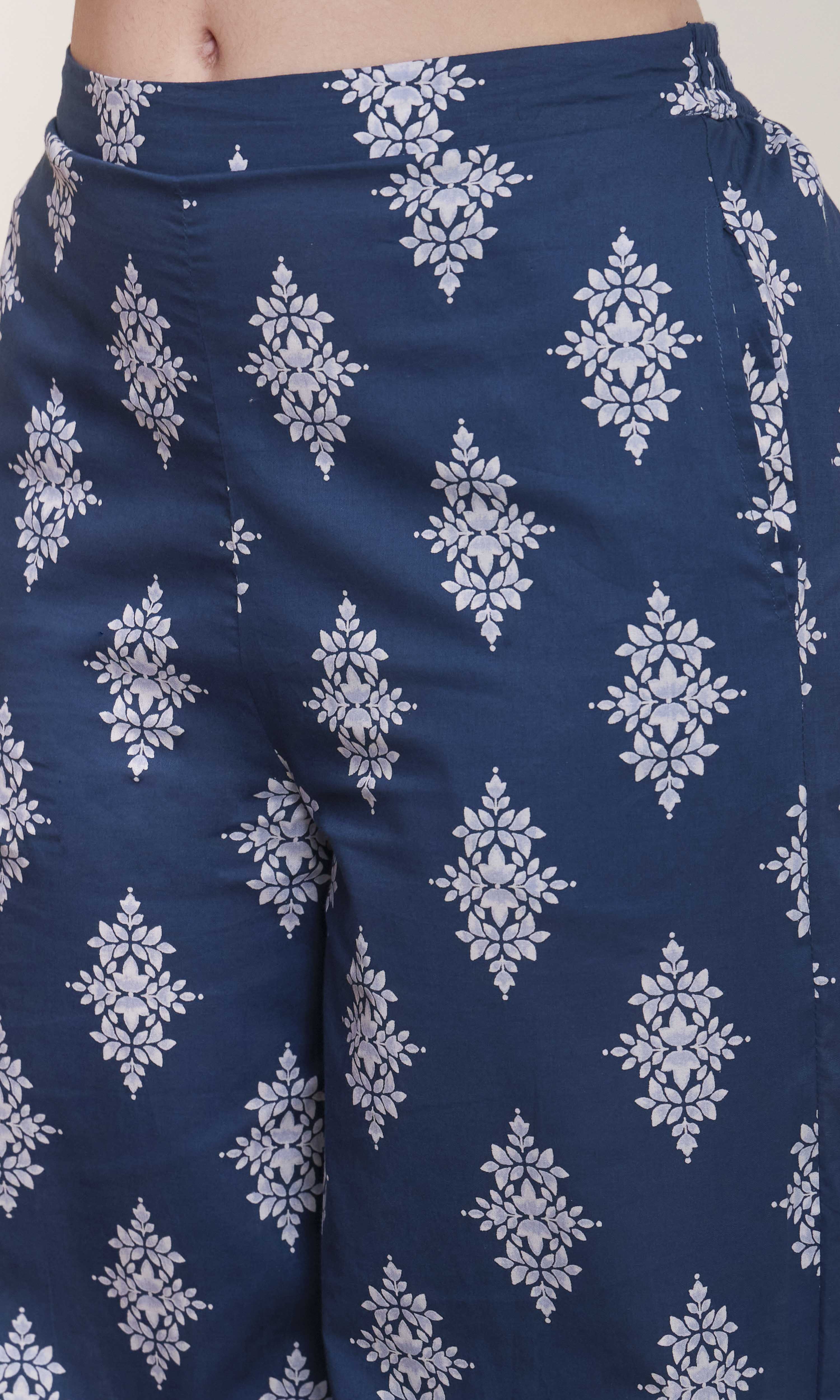 Navy Cotton Straight Printed  image number 2