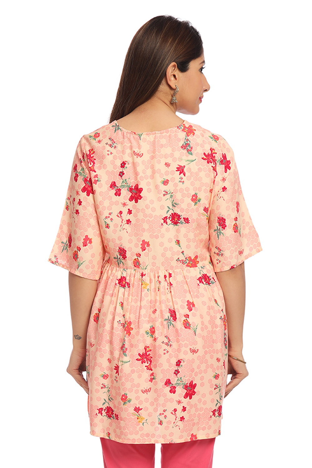 Peach Flared Viscose Indie Top image number 5