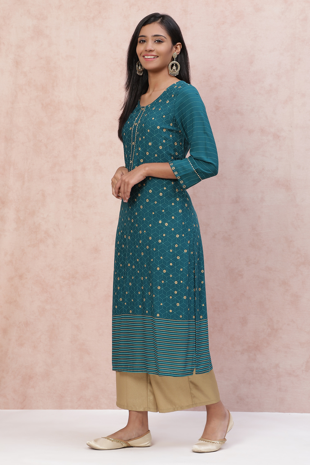 Dark Green Viscose Rayon Straight Kurta image number 3