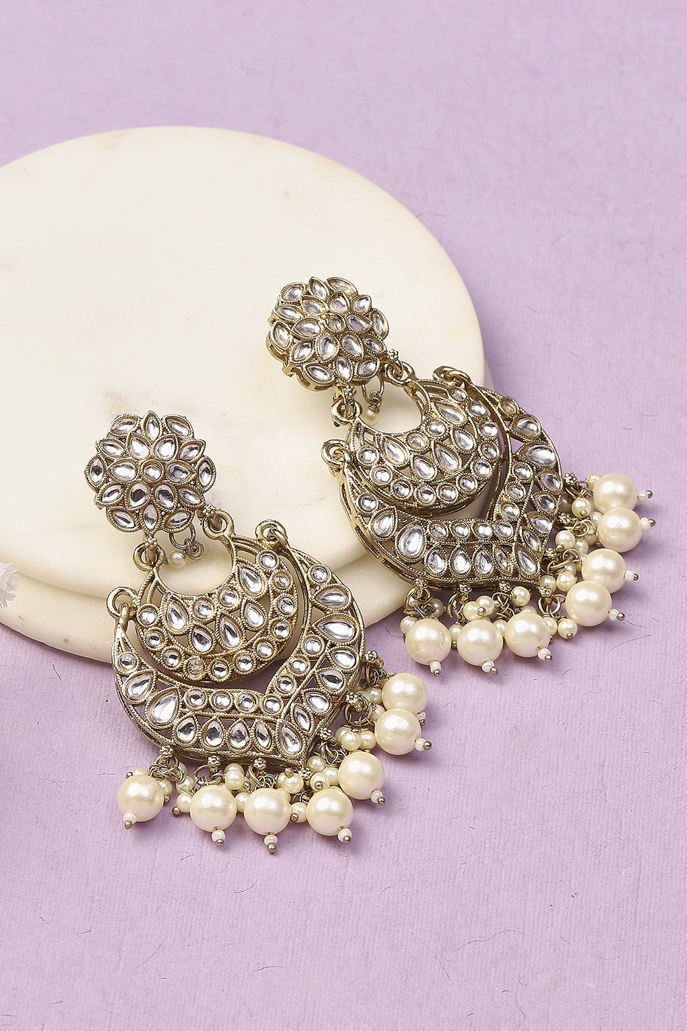 White Oxidised Alloy Earrings image number 0