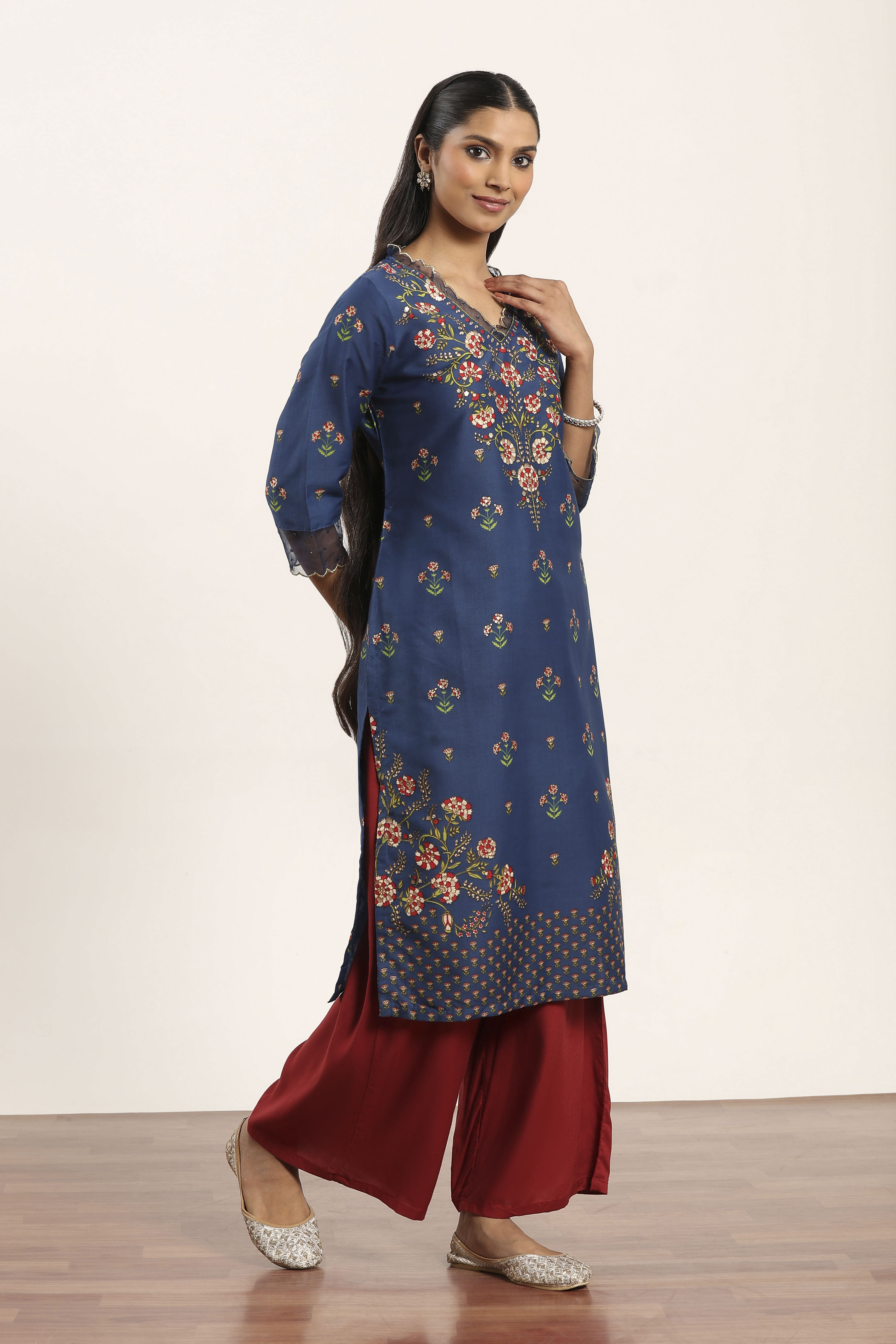 Blue Viscose Rayon Straight Kurta Pants Set image number 5