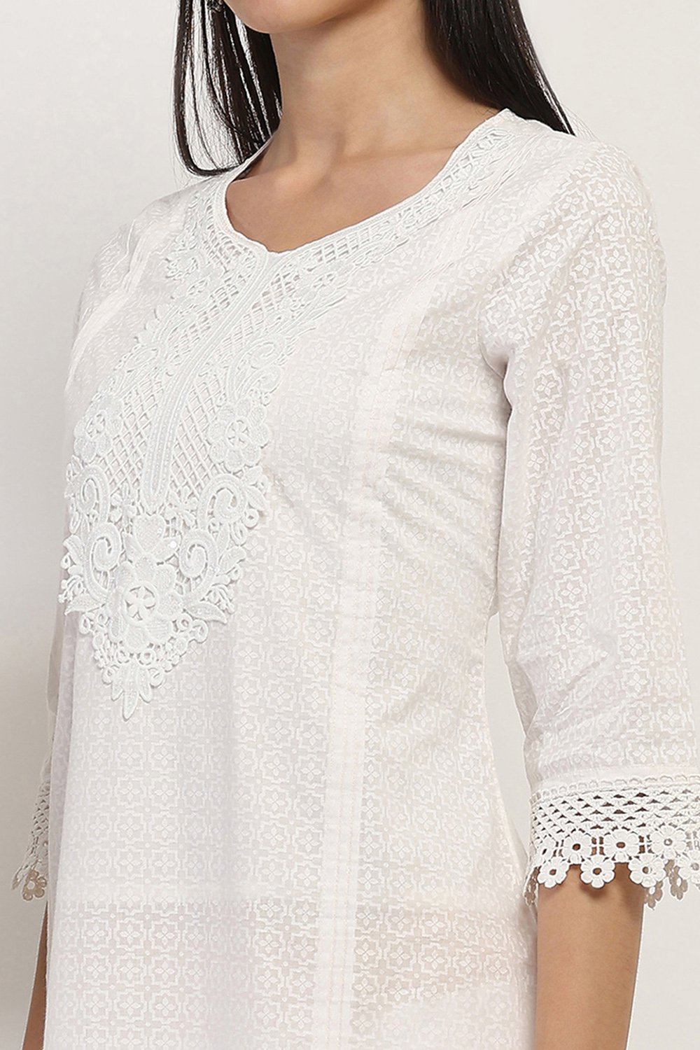 White Cotton Straight Kurta image number 1
