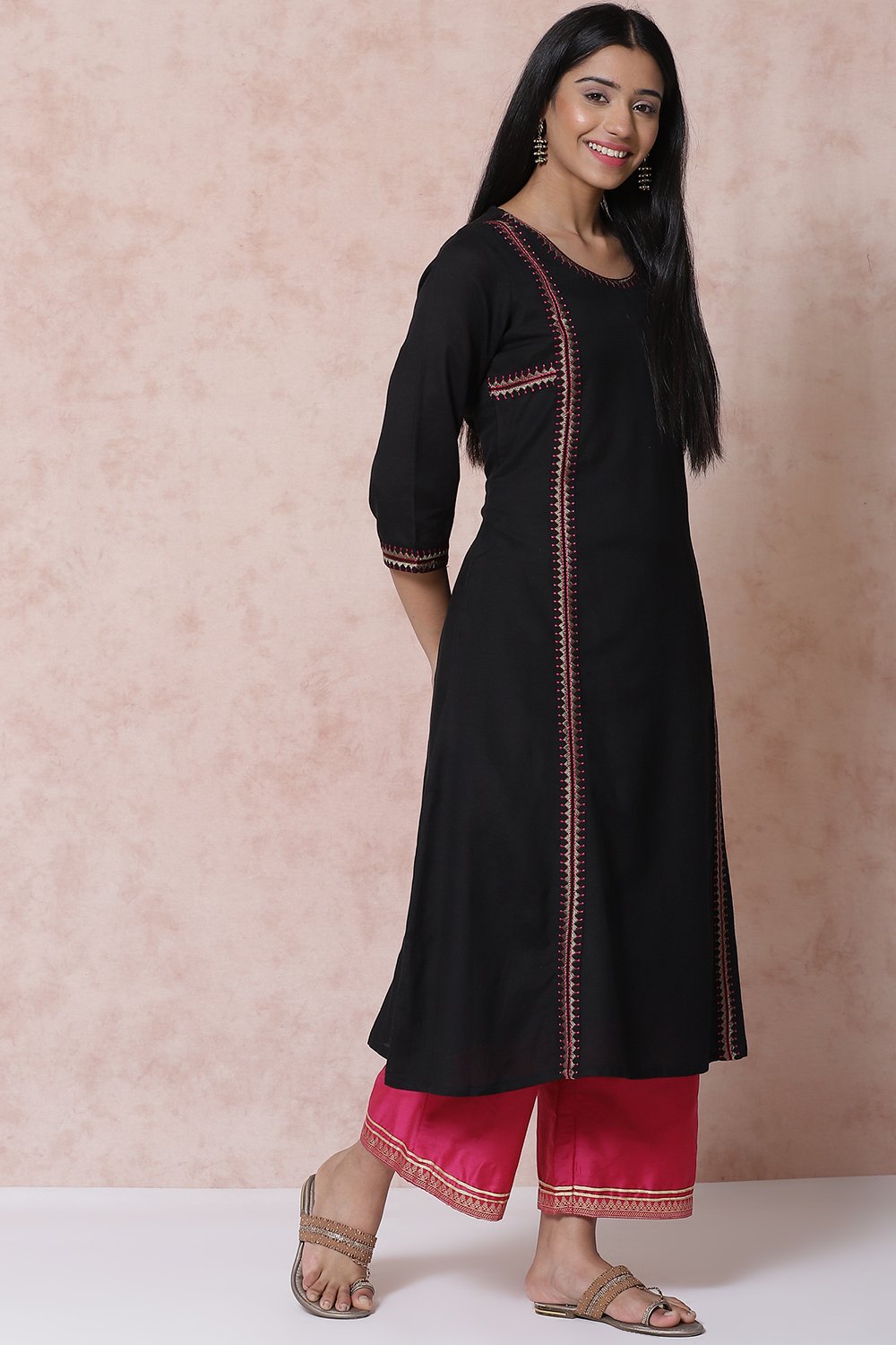 Black LIVA A Line Kurta image number 2