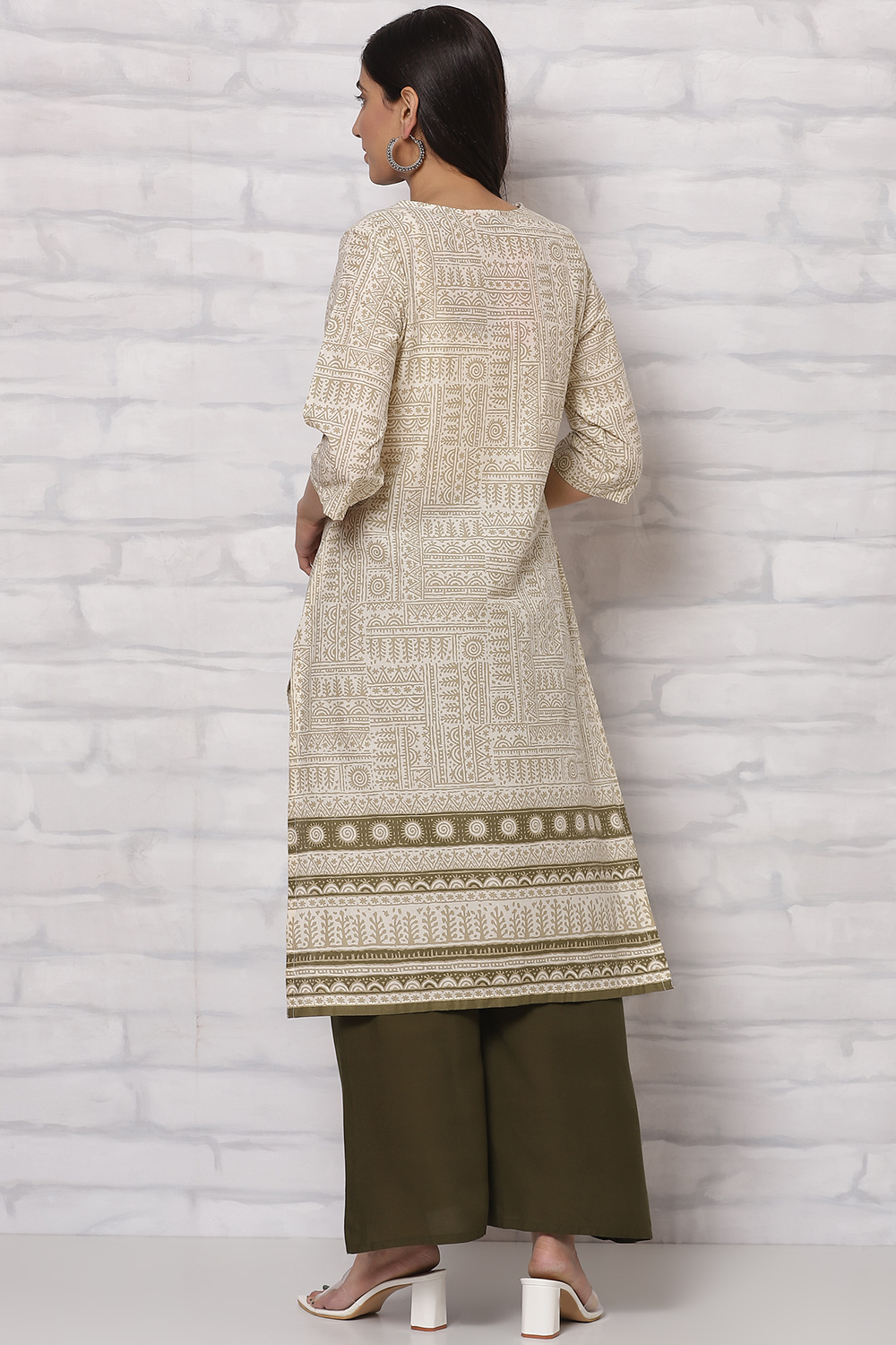 Olive Green Cotton Straight Kurta image number 4