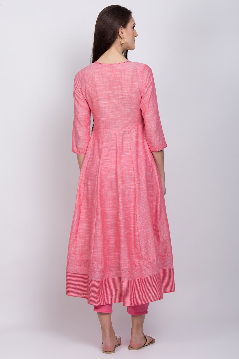 Pink Cotton Anarkali Kurta image number 4
