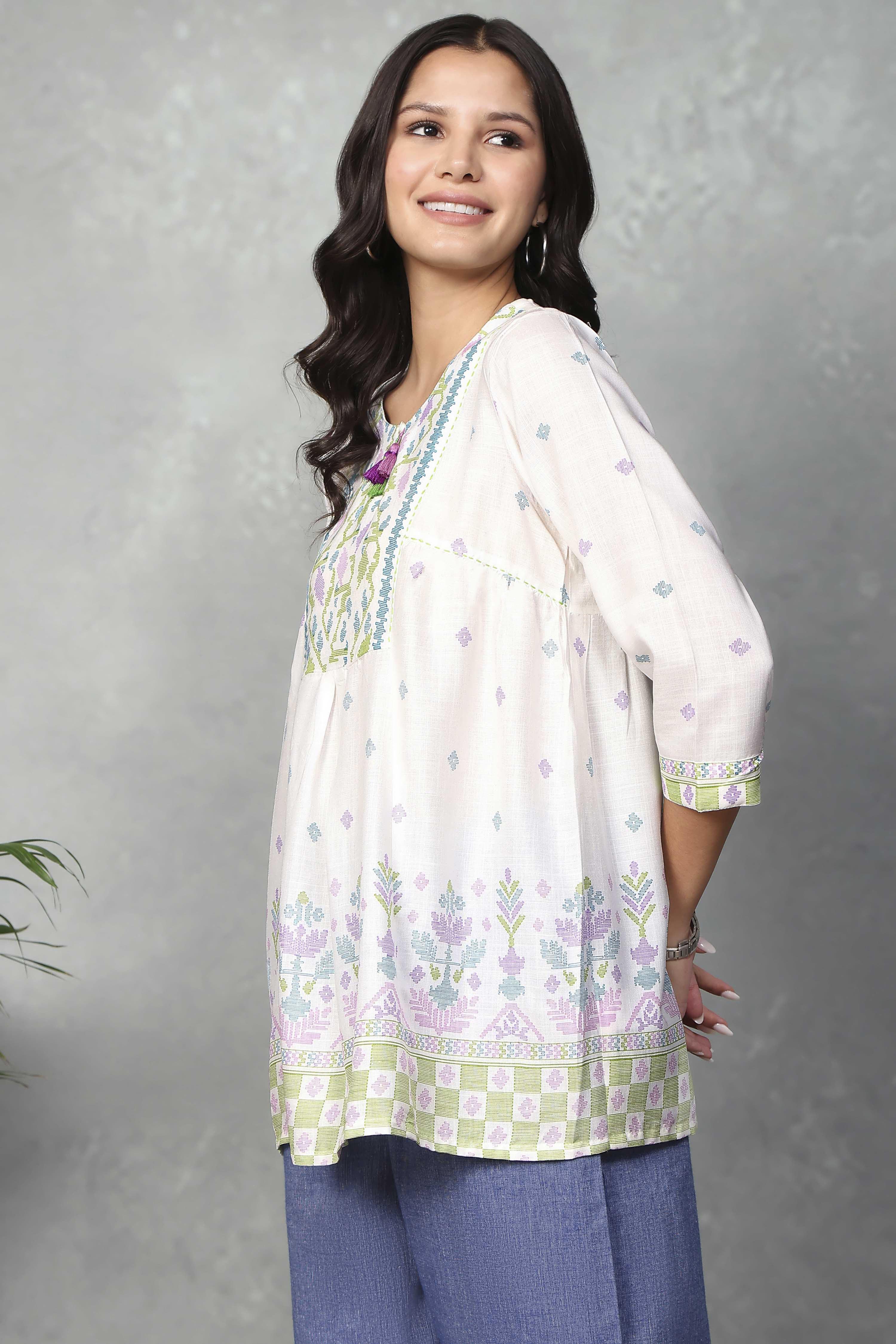 White Rayon Kalidar Tops image number 2