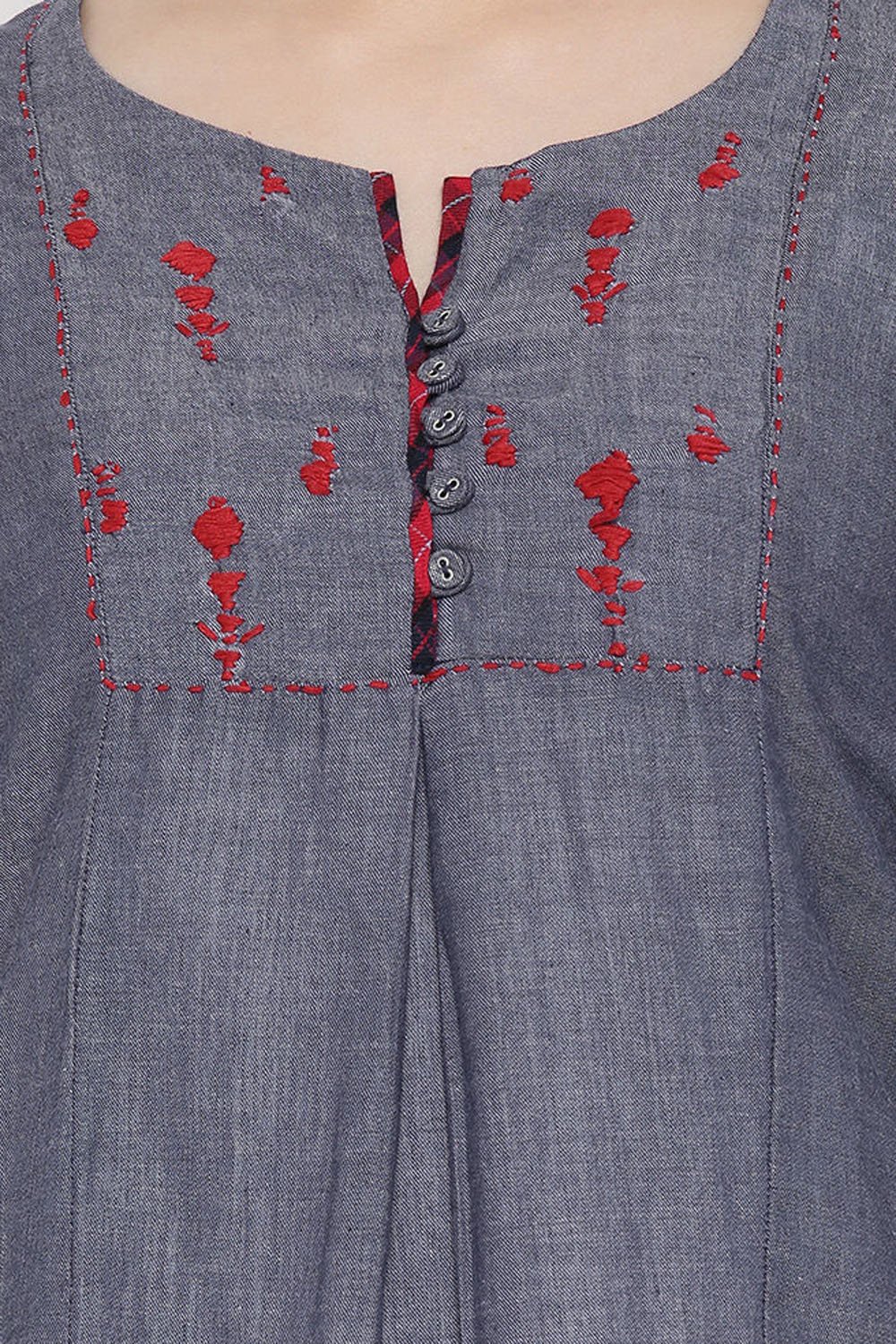 Grey Straight Cotton Short Kurti image number 1