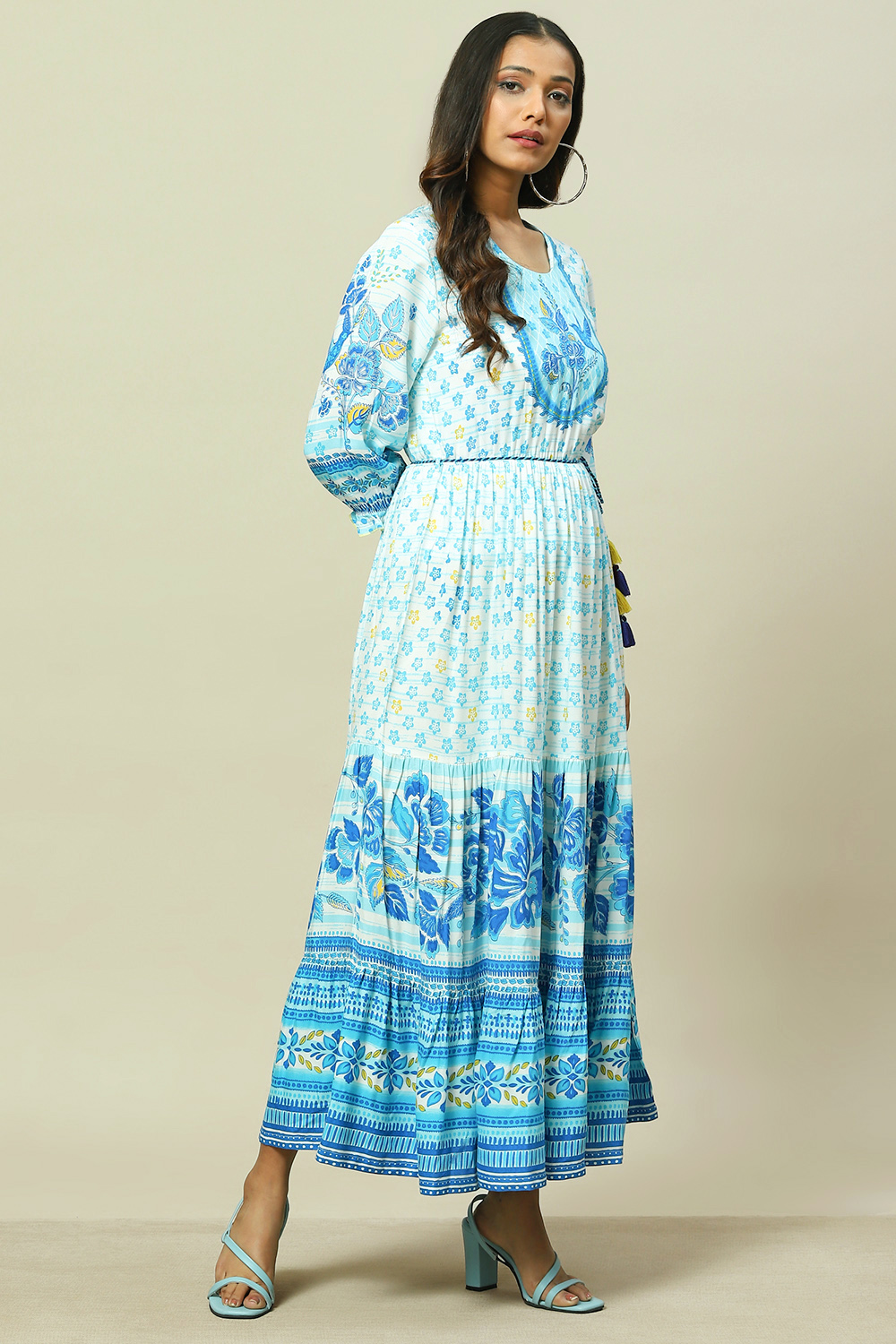 Blue LIVA Tiered Dress image number 3