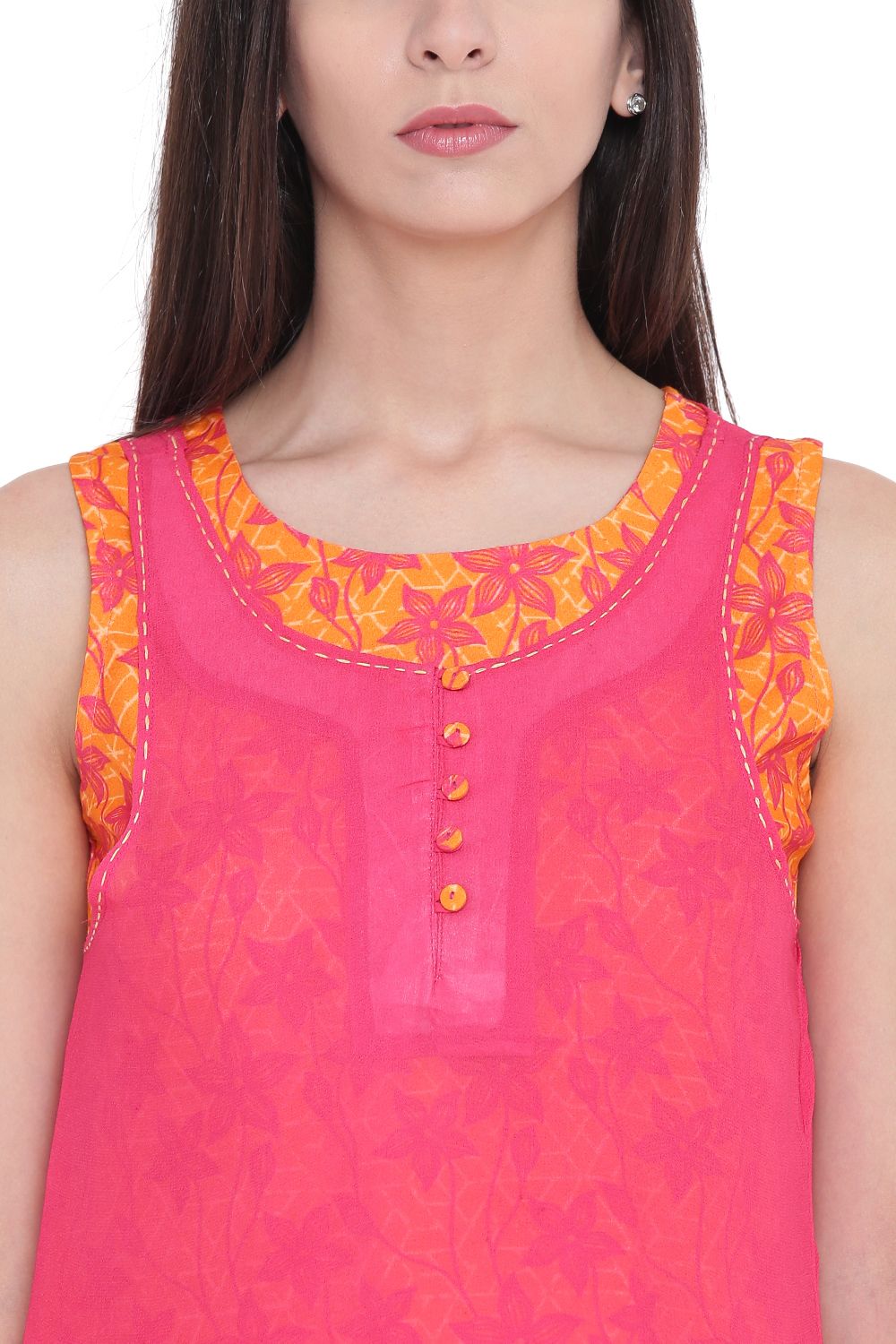 Pink Viscose A-Line Kurta image number 1