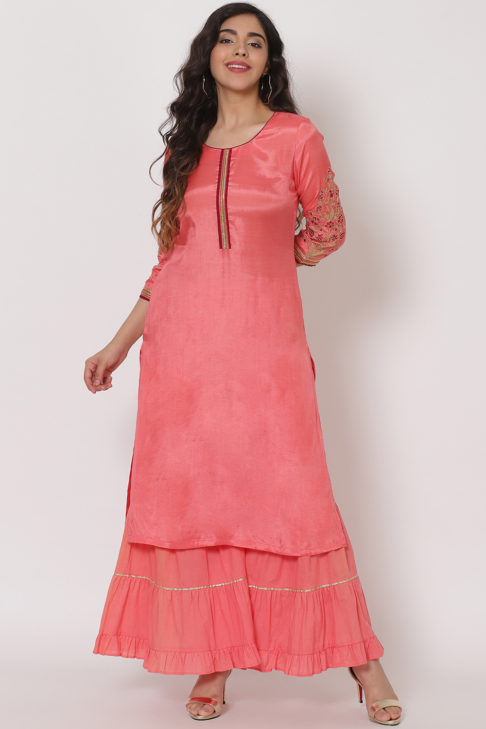 Peach Viscose Cotton Suit Set image number 0