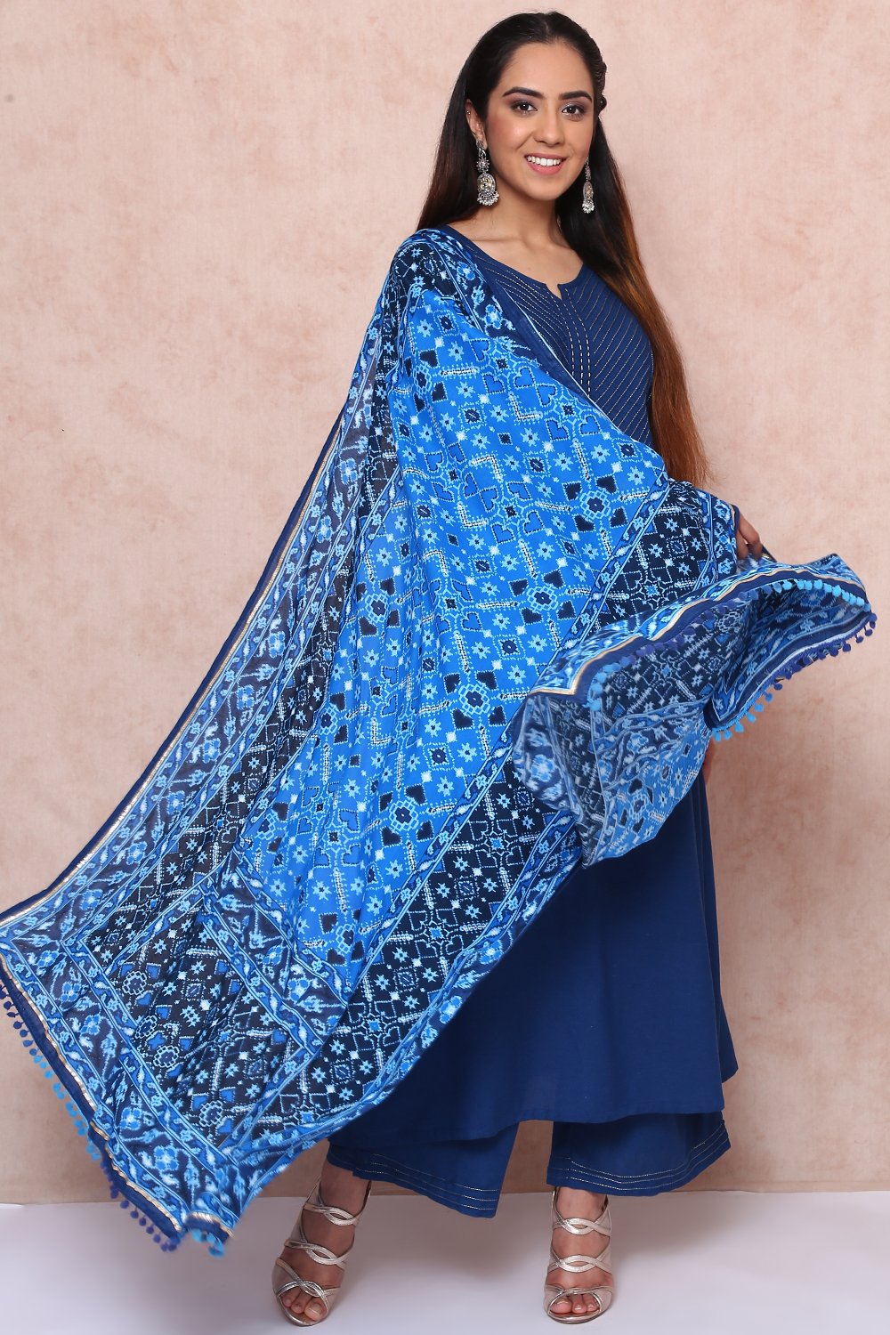 Indigo Viscose Asymmetric Suit Set image number 3