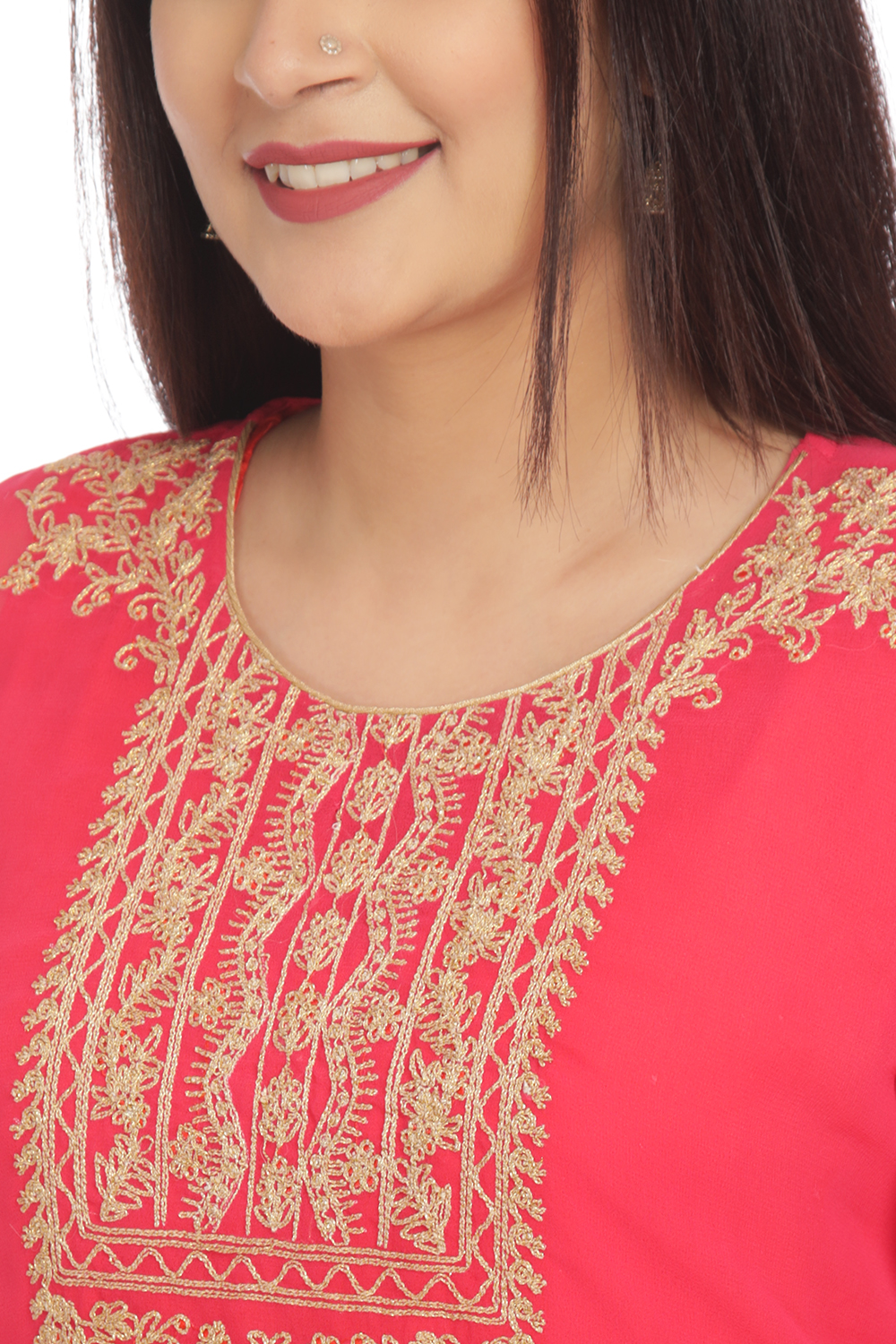 Pink Flared Polyester Kurta image number 1