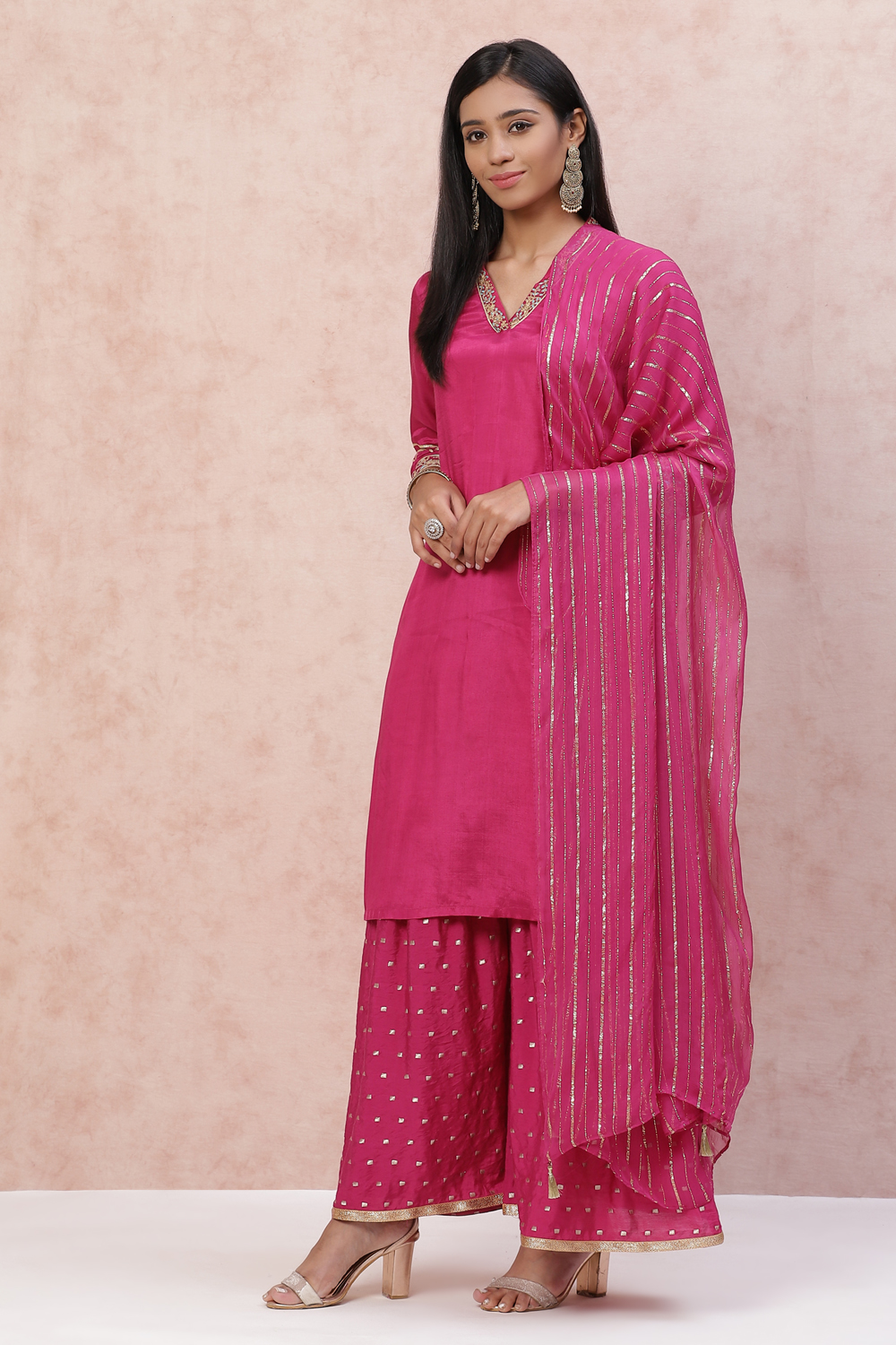 Magenta Viscose Straight Suit Set image number 5