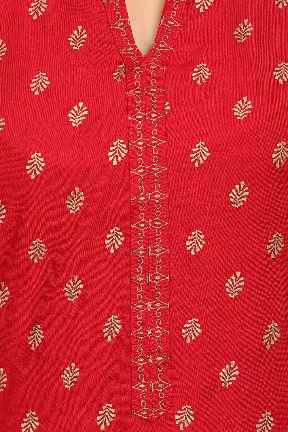 Red Straight Viscose Kurta image number 4