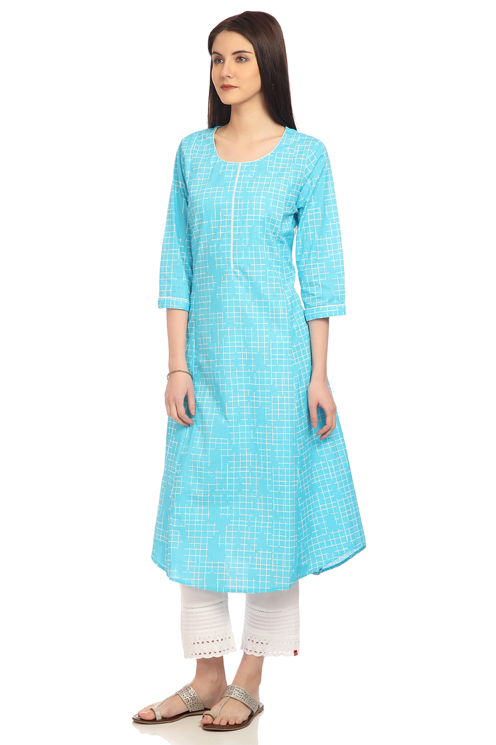 Blue Kalidar Cotton Kurta image number 2