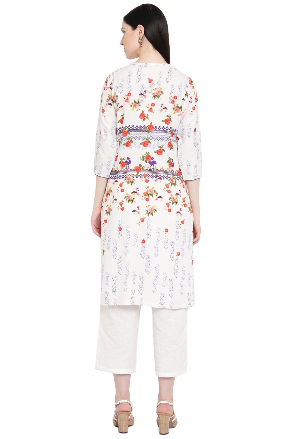 Off White Viscose Straight Kurta image number 4