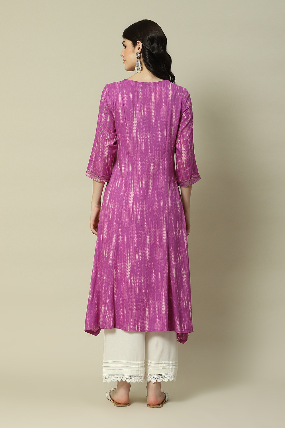 Purple LIVA Straight Printed Kurta image number 4