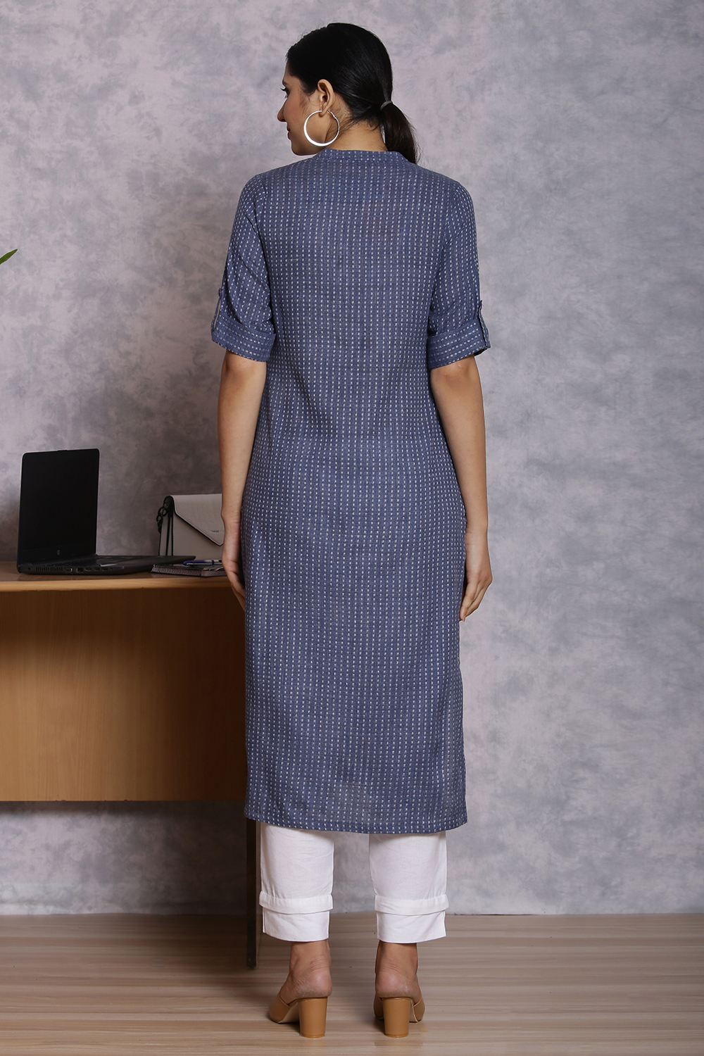 Blue Polyester Straight Kurta image number 5