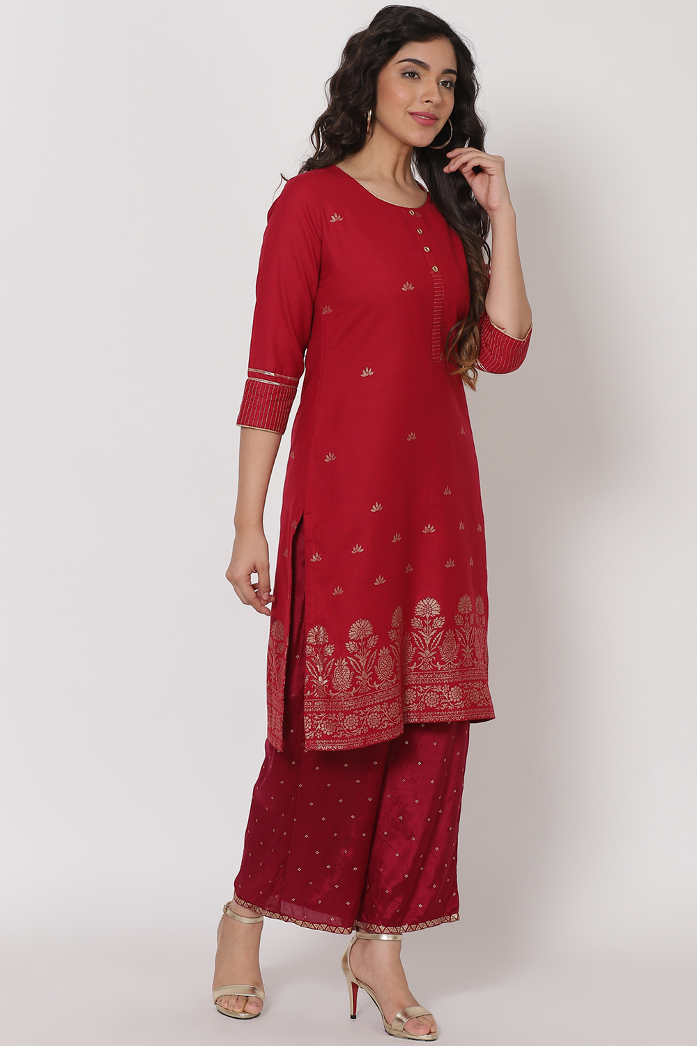 Maroon Polyster Matka Kurta image number 3
