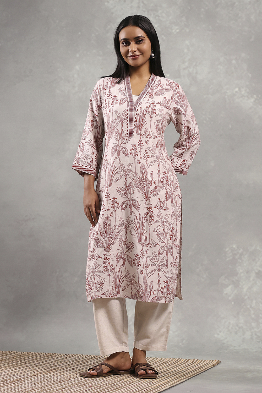 Off White Viscose Rayon Printed Straight Kurta image number 5