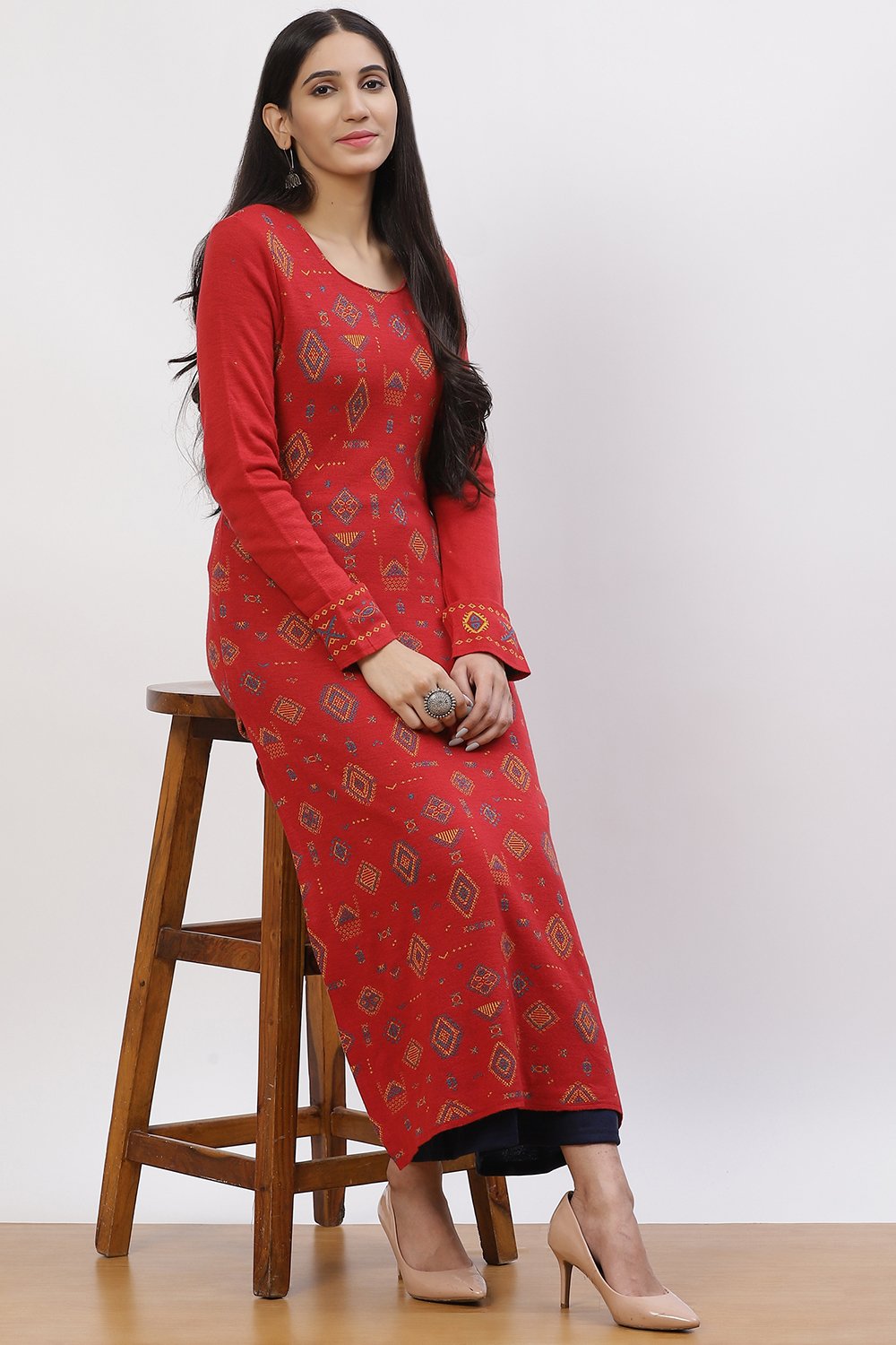 Black Jacquard Straight Kurta image number 4