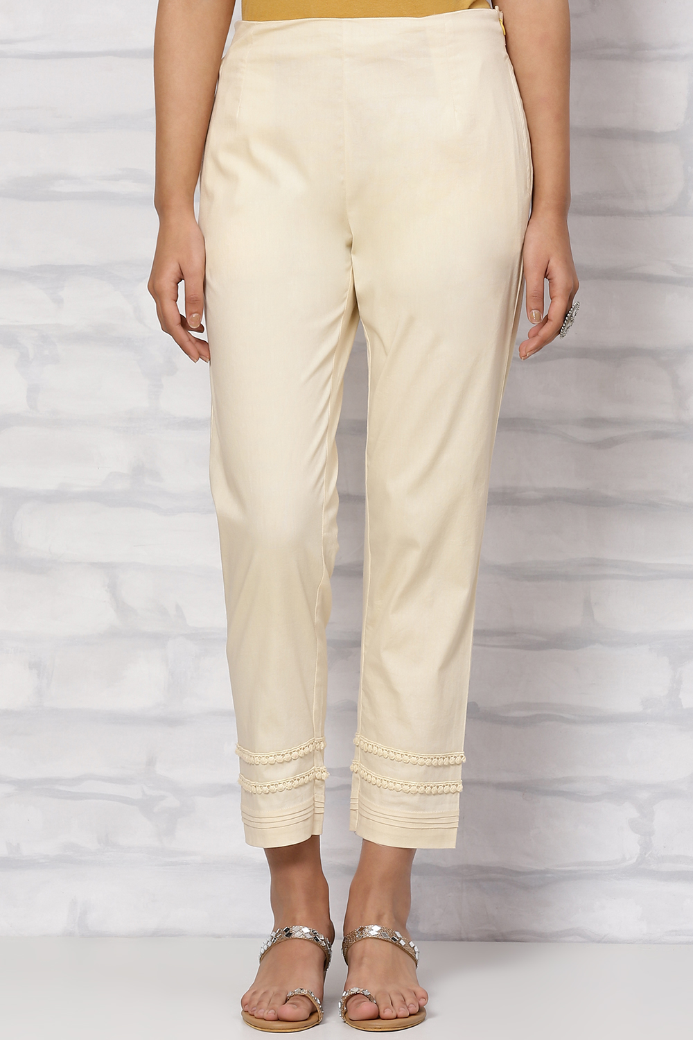 White Poly Cotton Slim Pant image number 0